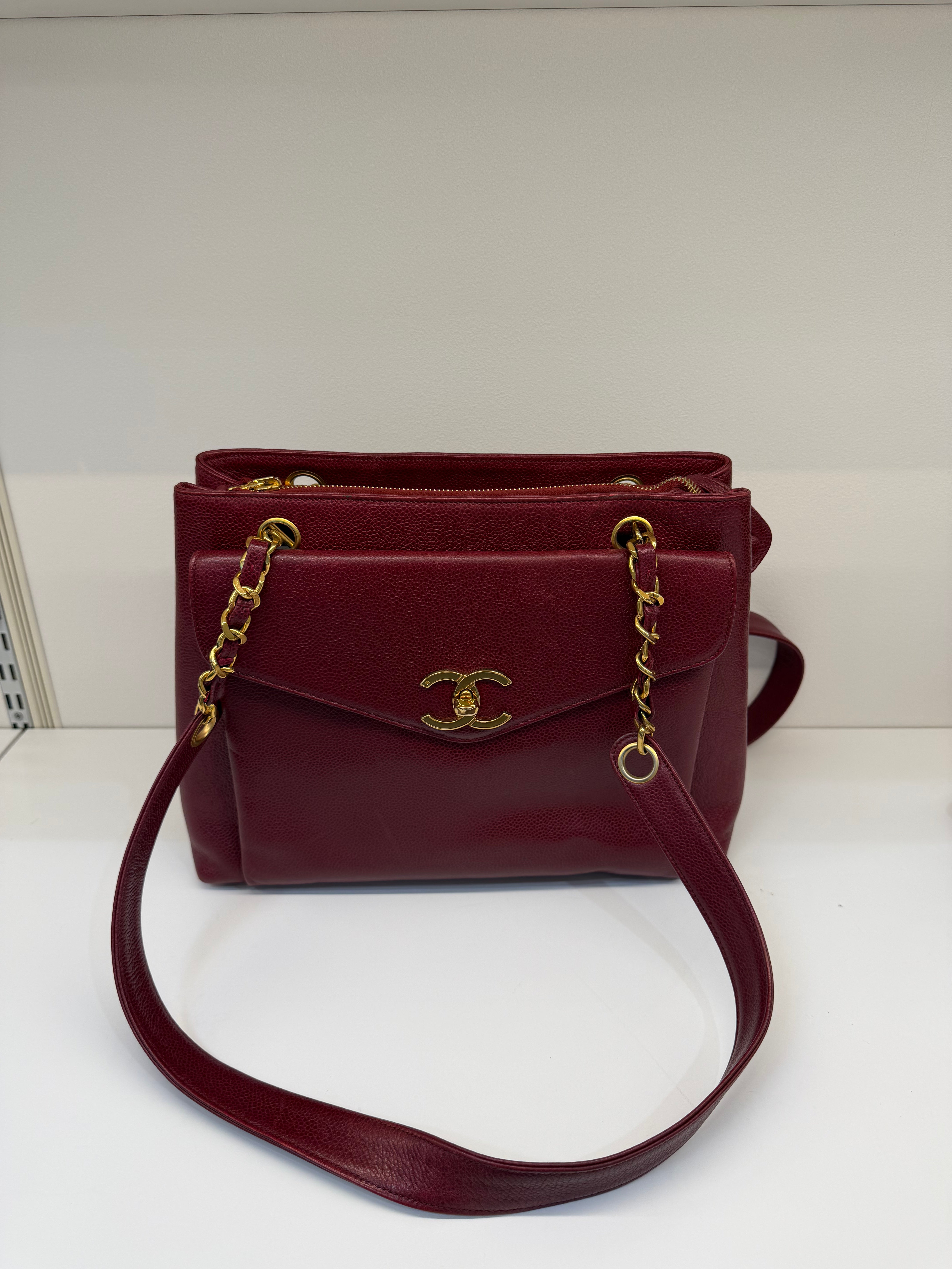 Borsa Chanel Vintage in Pelle Caviar Bordeaux