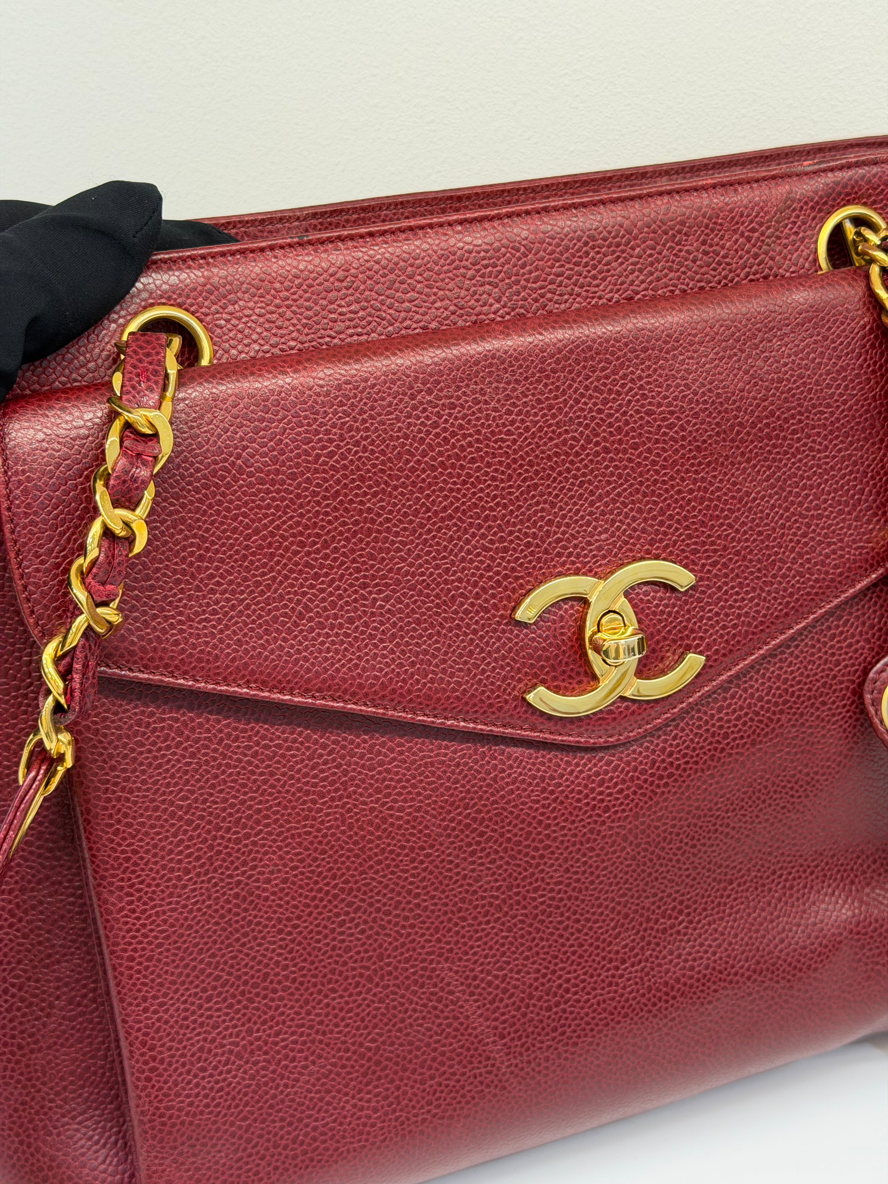 Borsa Chanel Vintage in Pelle Caviar Bordeaux