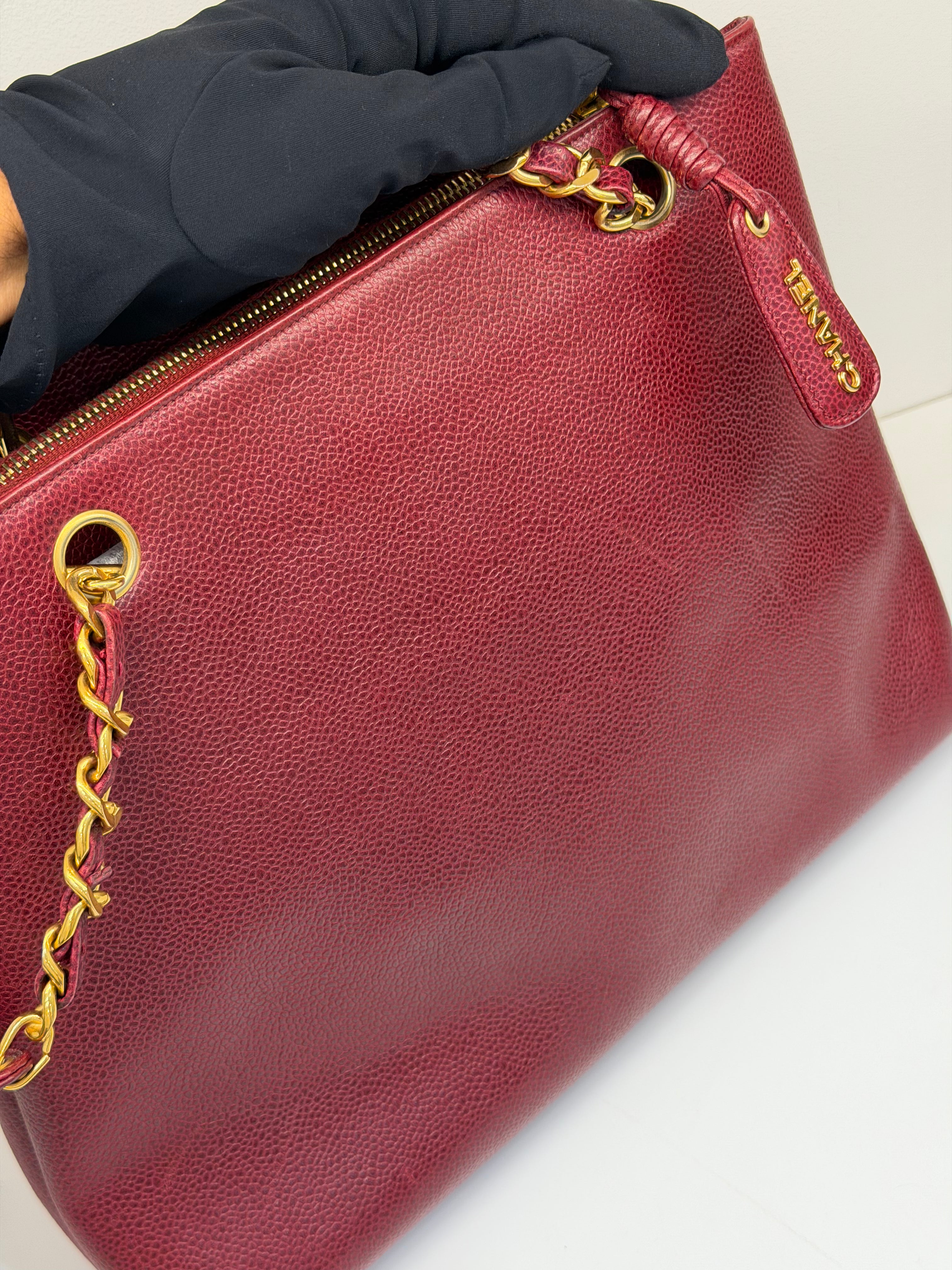 Borsa Chanel Vintage in Pelle Caviar Bordeaux