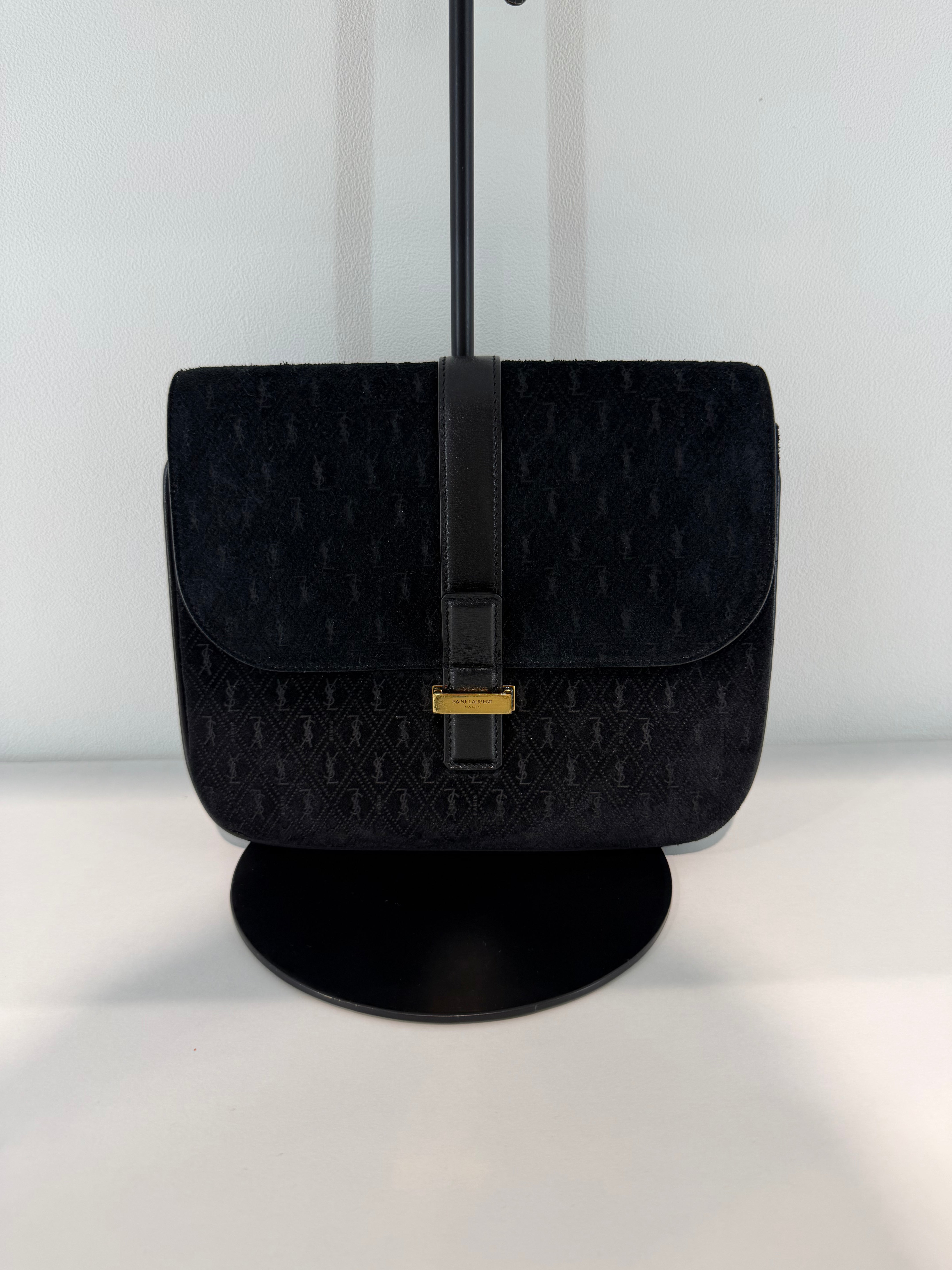 Borsa a Tracolla Saint Laurent Le Monogramme Small Satchel in Suede Nero