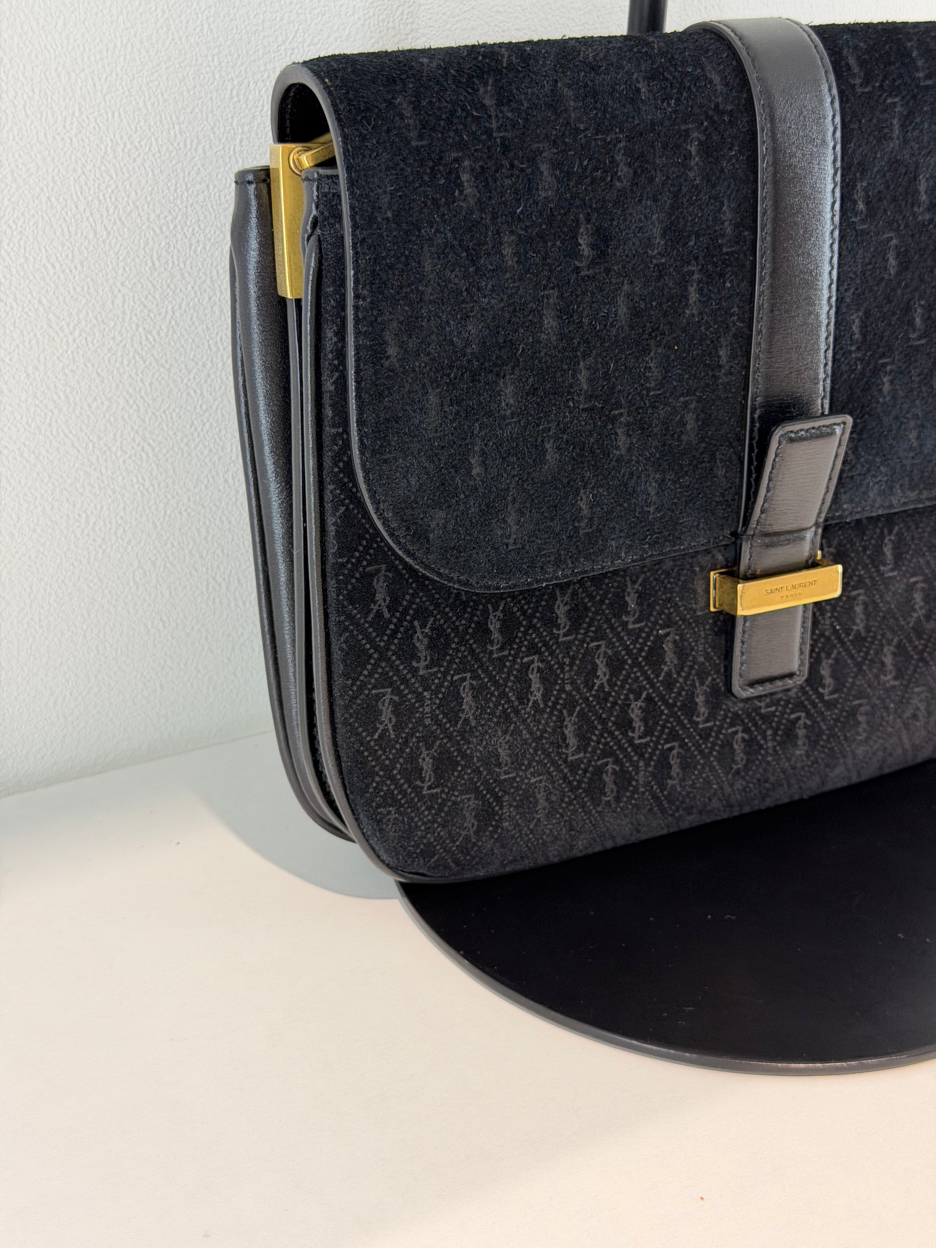 Borsa a Tracolla Saint Laurent Le Monogramme Small Satchel in Suede Nero