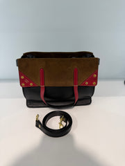 Borsa Fendi Flip in Pelle Nera e Camoscio Marrone