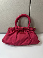 Borsa Prada in Nylon Fucsia con Manico in Pelle Intrecciata