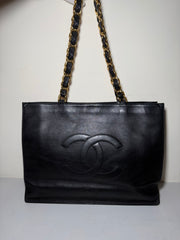 Borsa Chanel Tote Vintage in Pelle Nera