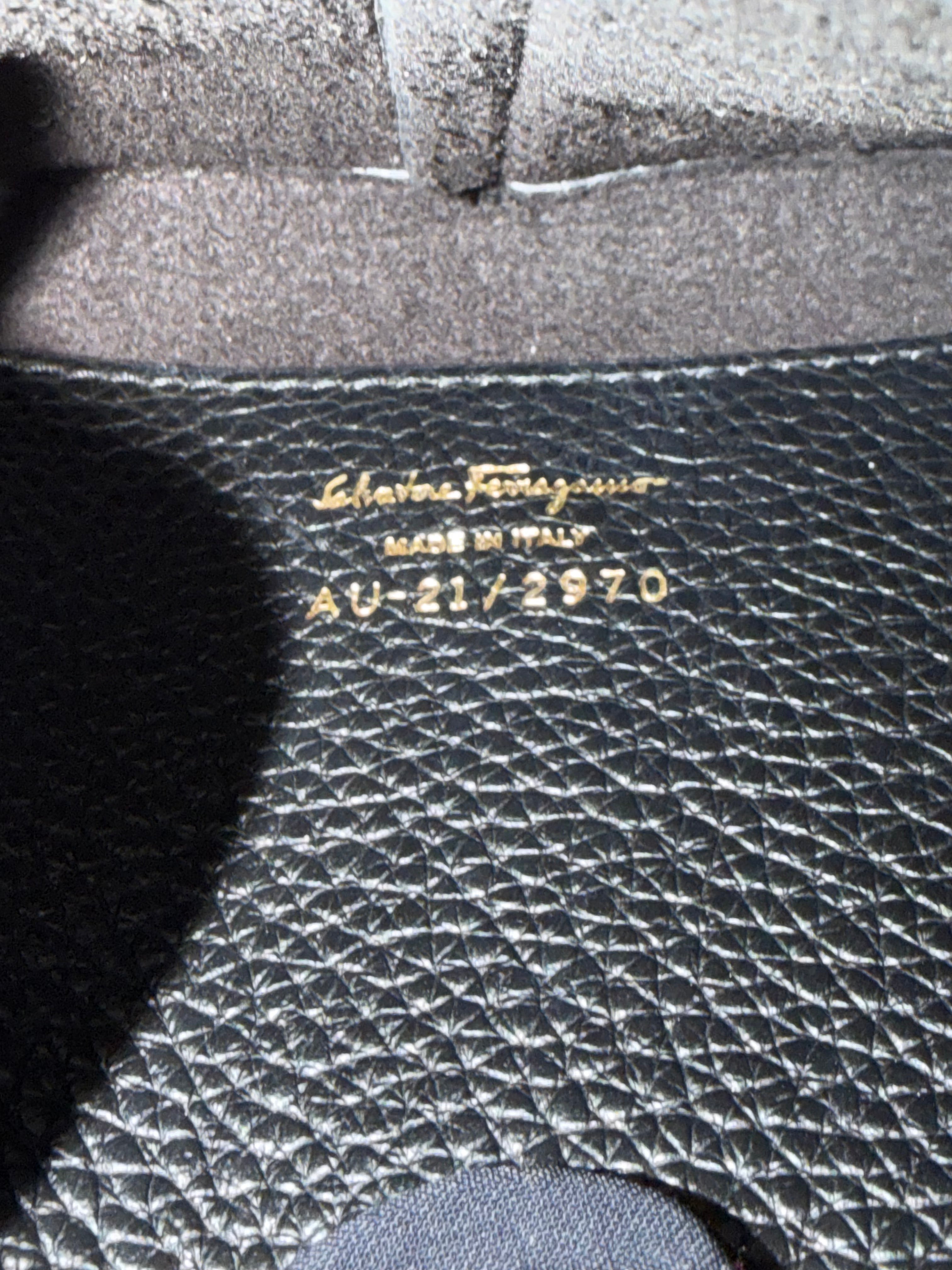 Ferragamo Gancini Leather Bucket Bag in Pelle Martellata Nera