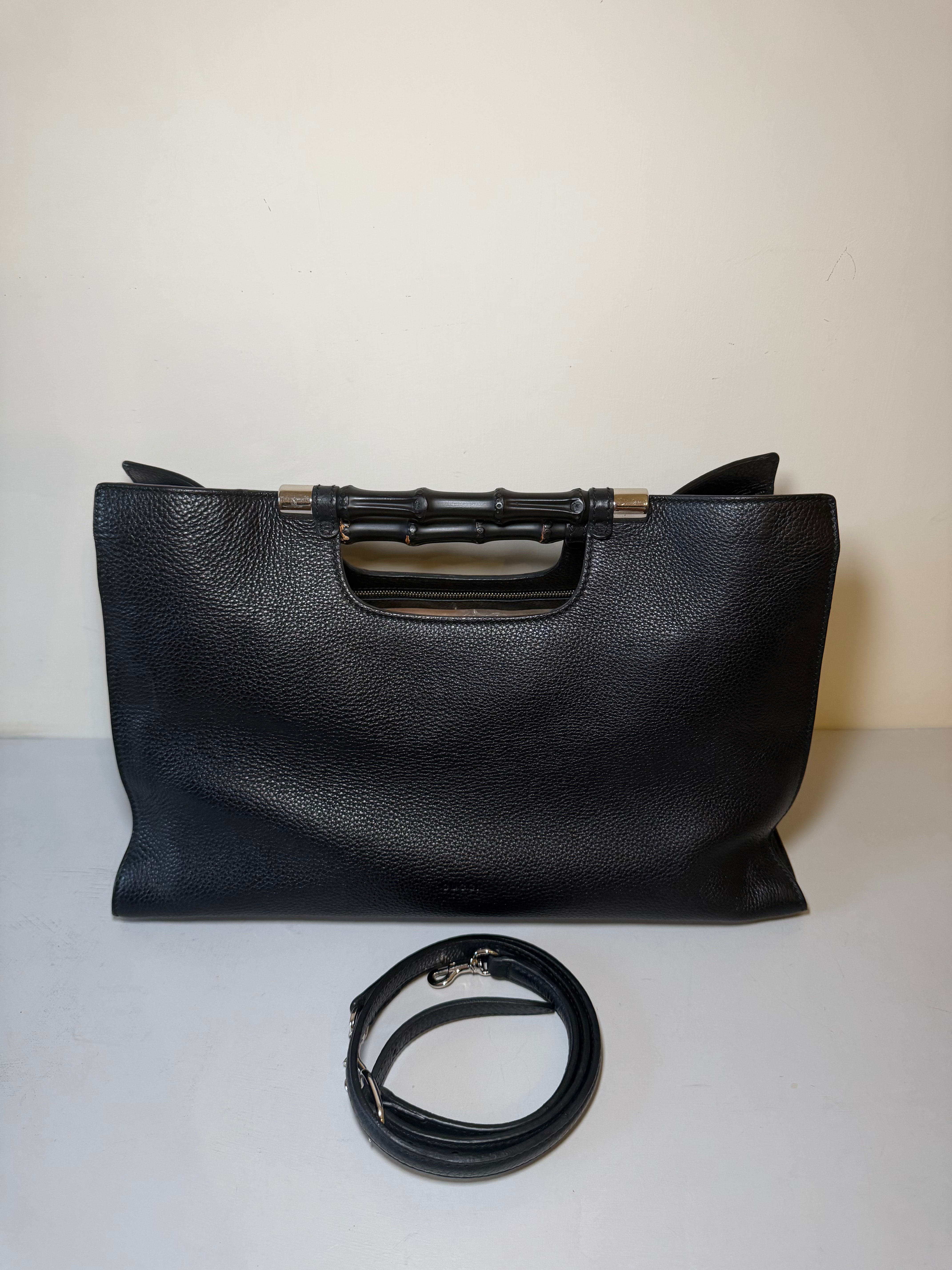 Borsa a Mano Gucci Bamboo Daily in Pelle Nera Martellata