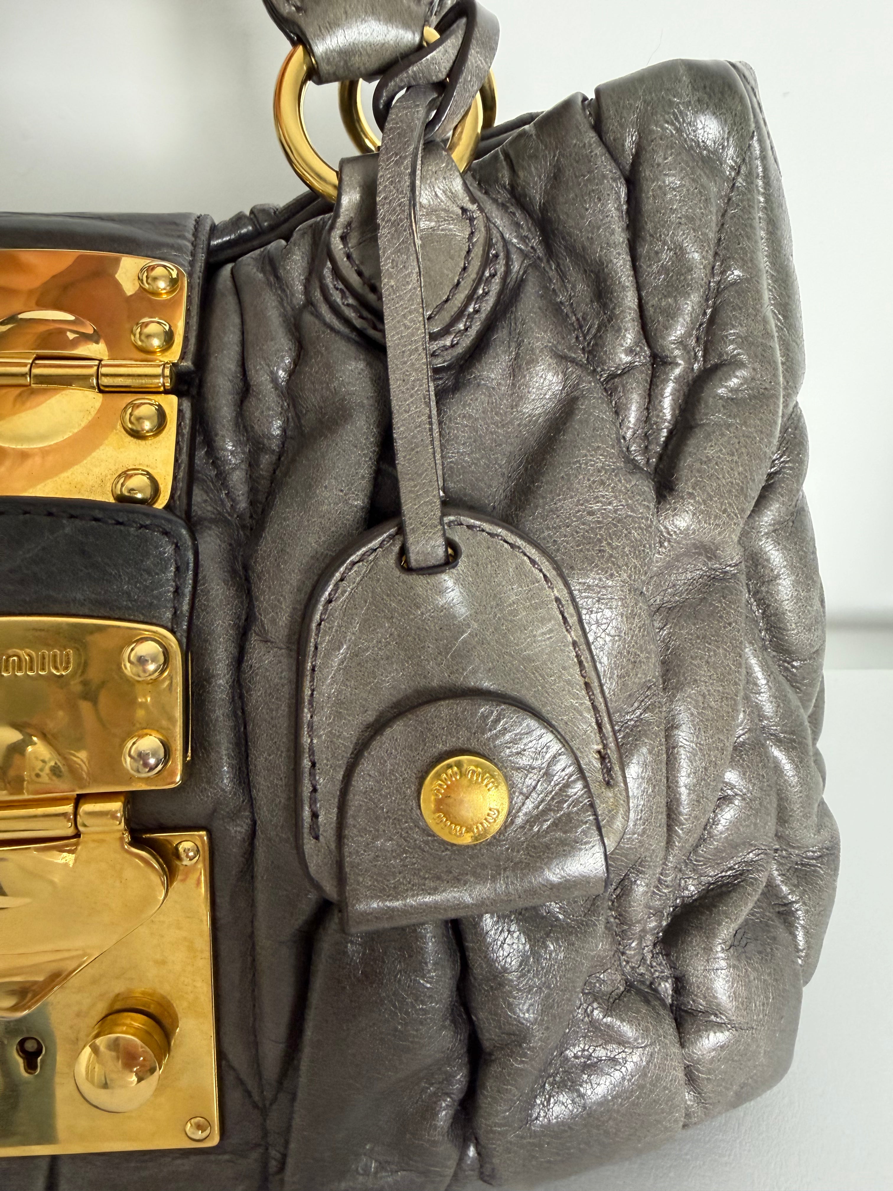 Borsa Miu Miu Matelassé 2 Way in Pelle Grigia