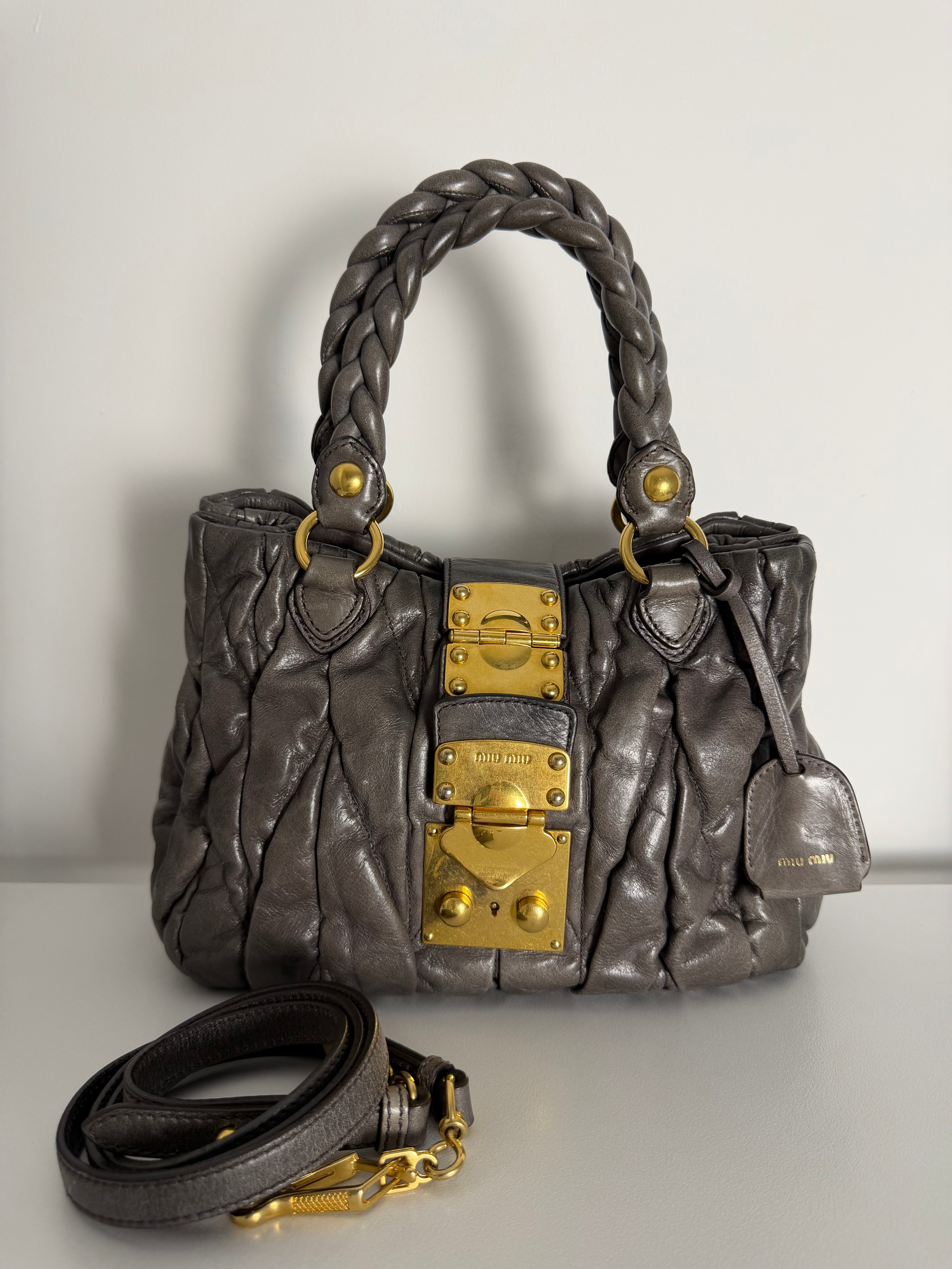Borsa Miu Miu Matelassé 2 Way in Pelle Grigia