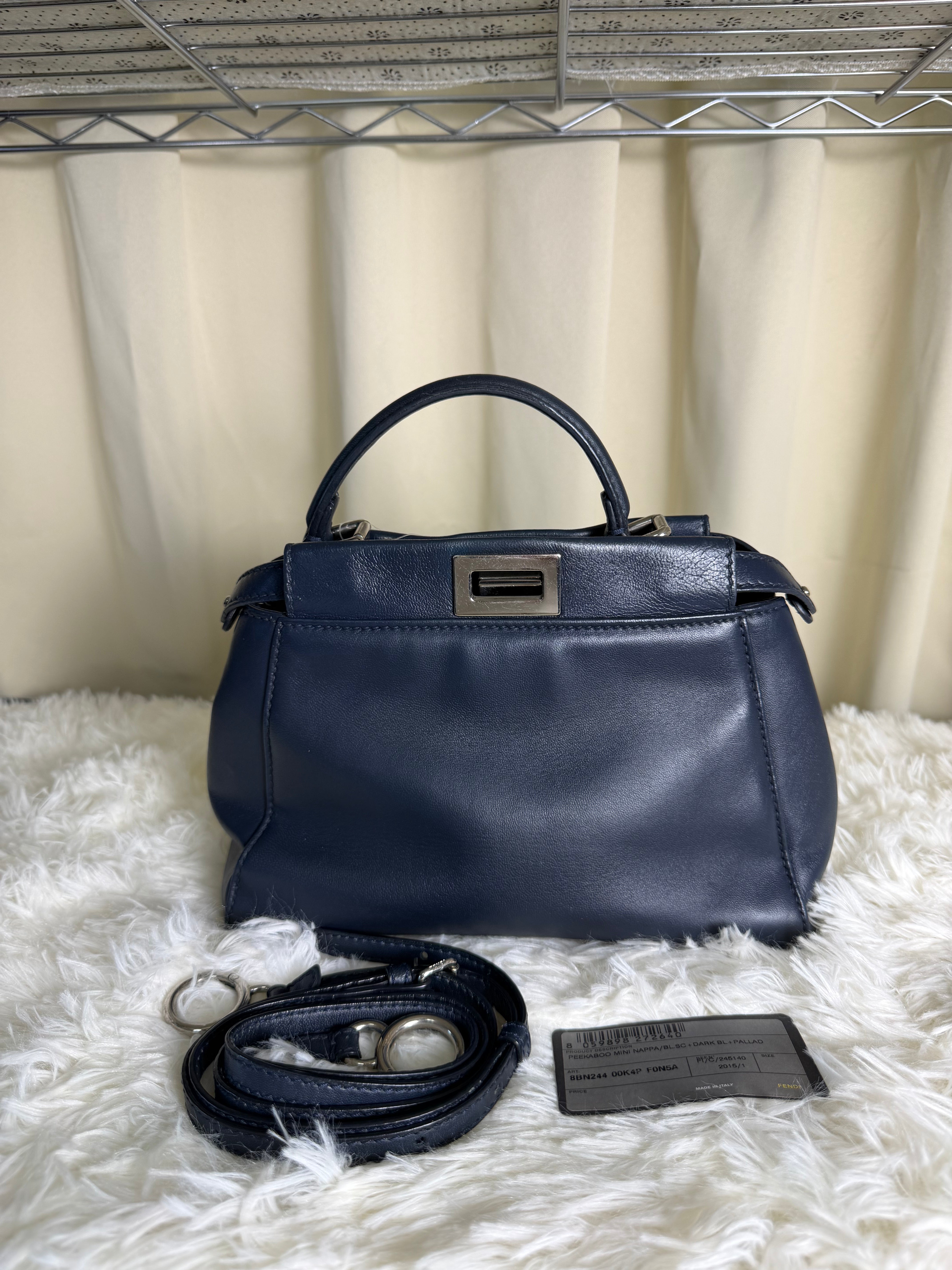 Borsa Fendi Peekaboo Mini in Pelle Blu