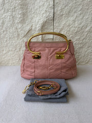 Borsa Vintage Miu Miu Matelassé in Pelle Rosa, con Manici Rigidi Dorati
