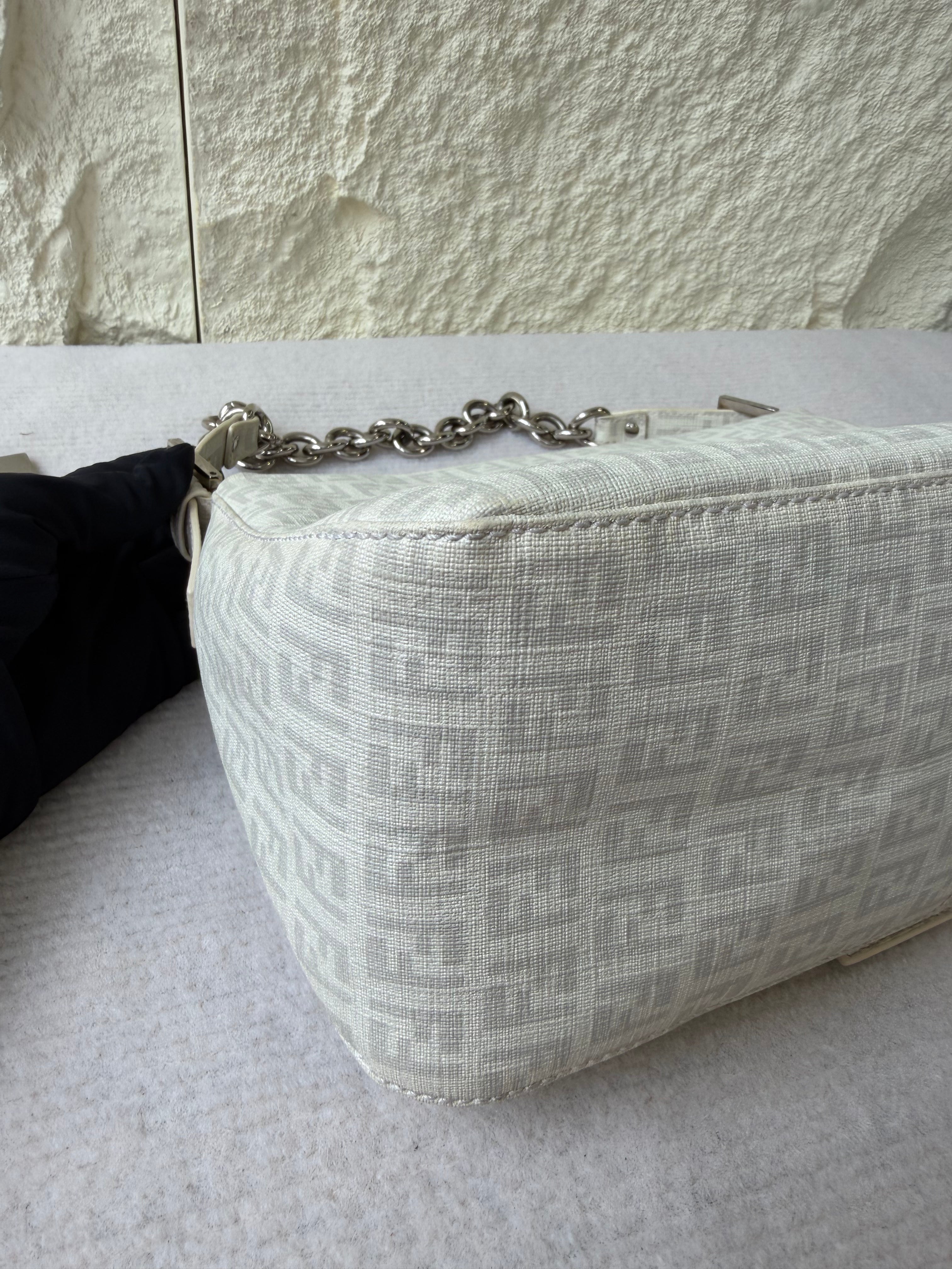 Borsa Fendi Mamma Baguette in Tela Bianca