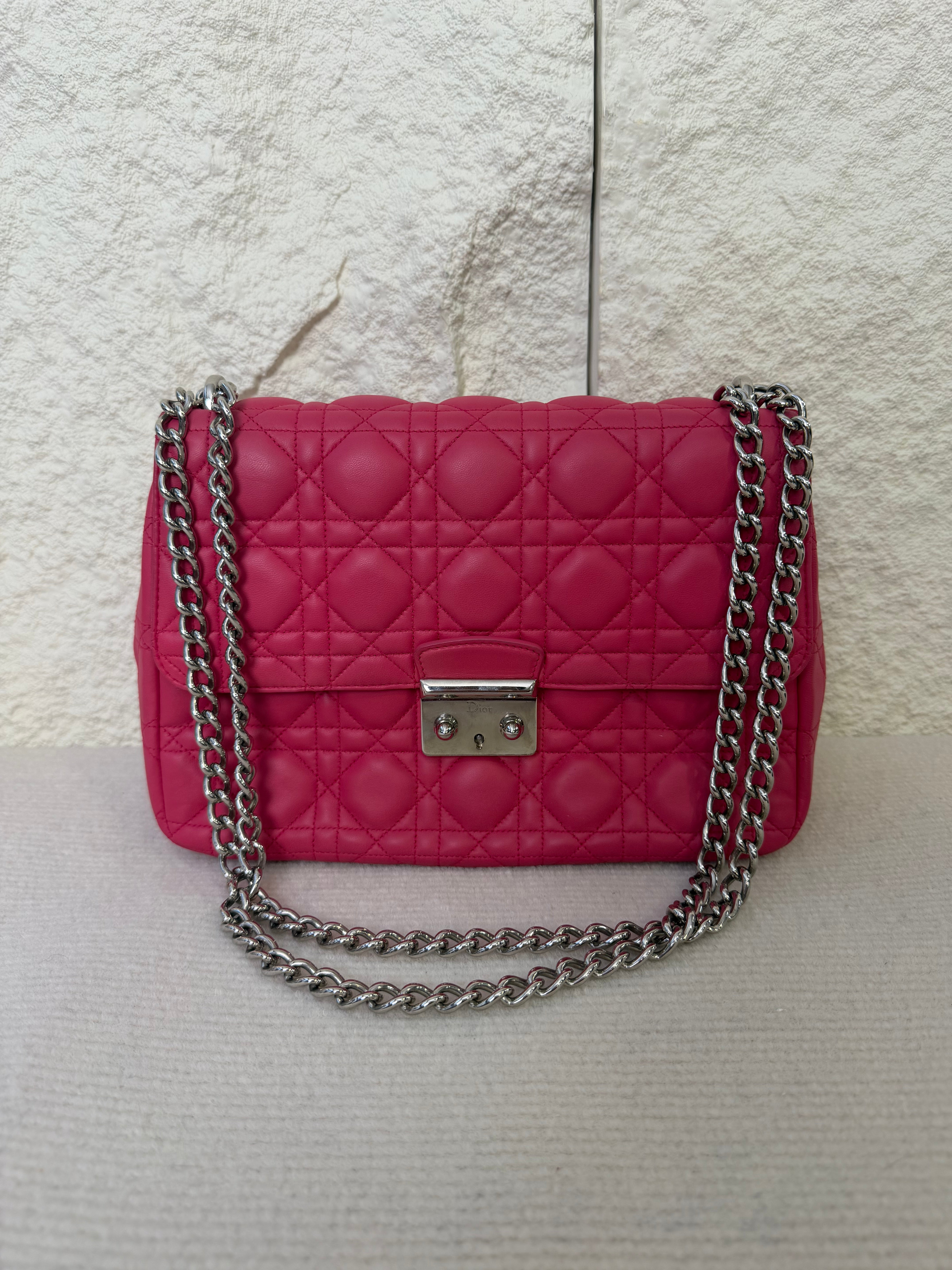 Borsa a Spalla Trapuntata Christian Dior Miss Dior in Pelle Fucsia