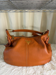 Borsa a Spalla Prada in Pelle Martellata Color Arancione