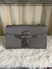 Borsa a Spalla Media Gucci Emily in Pelle Microguccissima Grigia