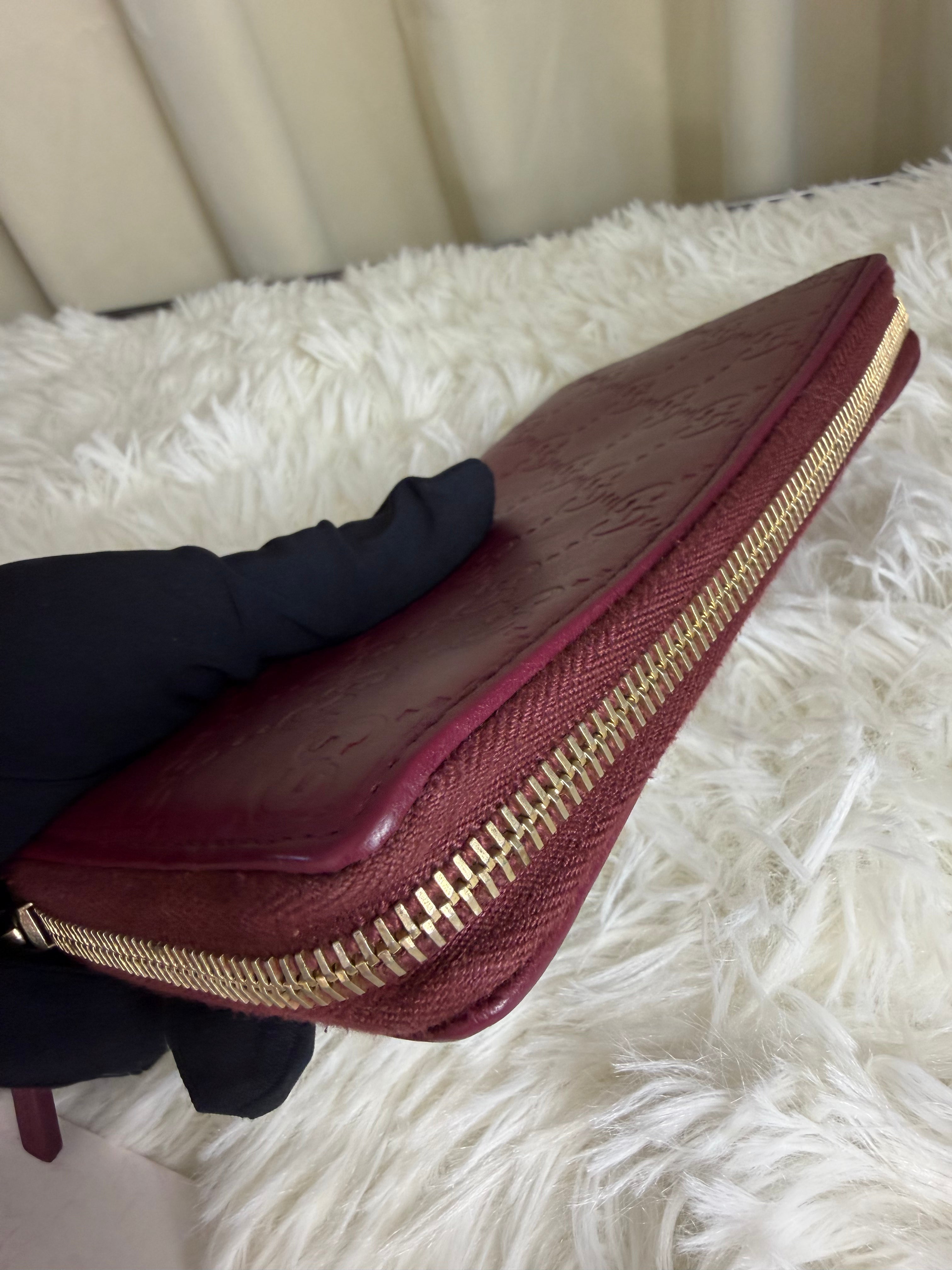 Portafoglio con Zip Gucci in Pelle Bordeaux con Motivo GG