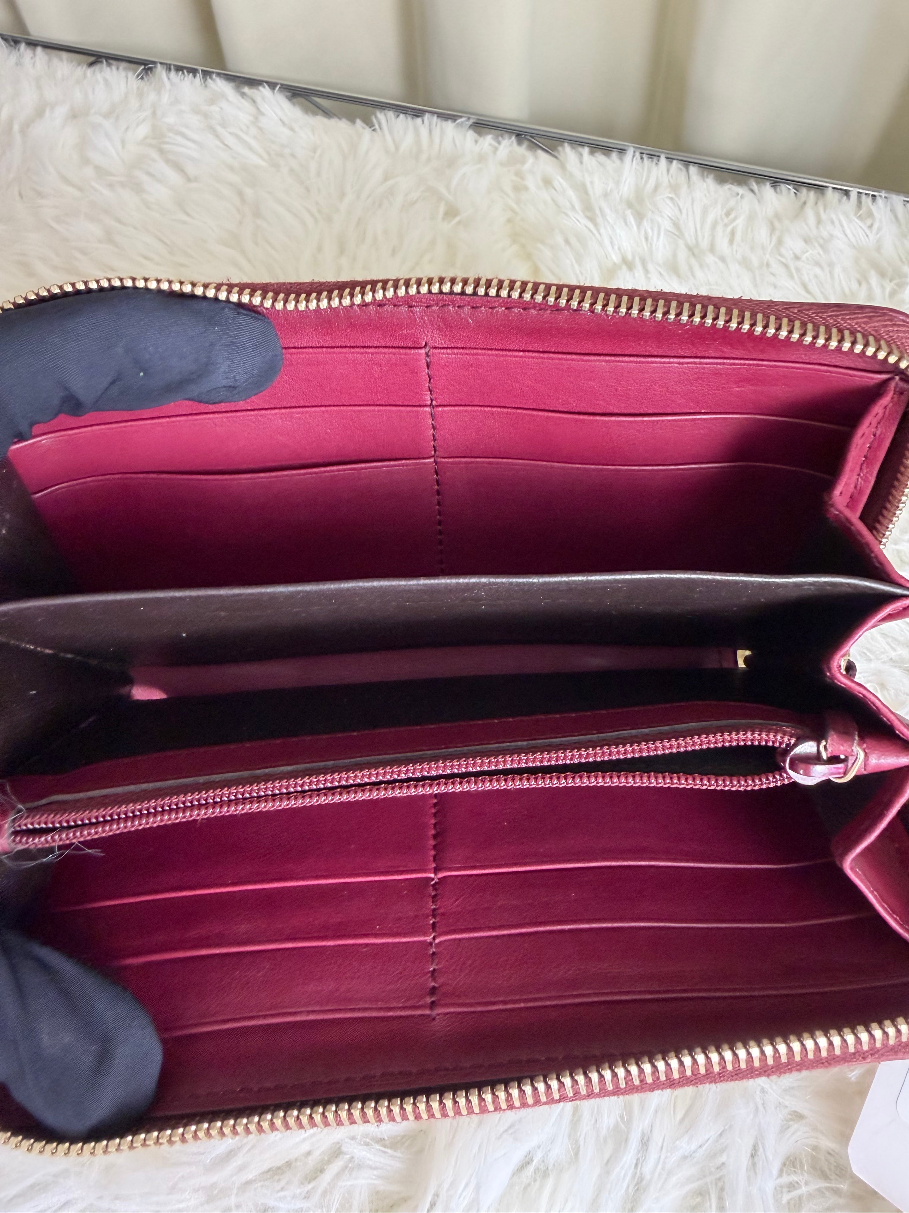 Portafoglio con Zip Gucci in Pelle Bordeaux con Motivo GG