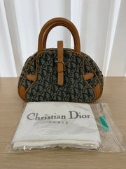 Borsa Vintage Christian Dior Double Saddle Trotter in Tela Verde