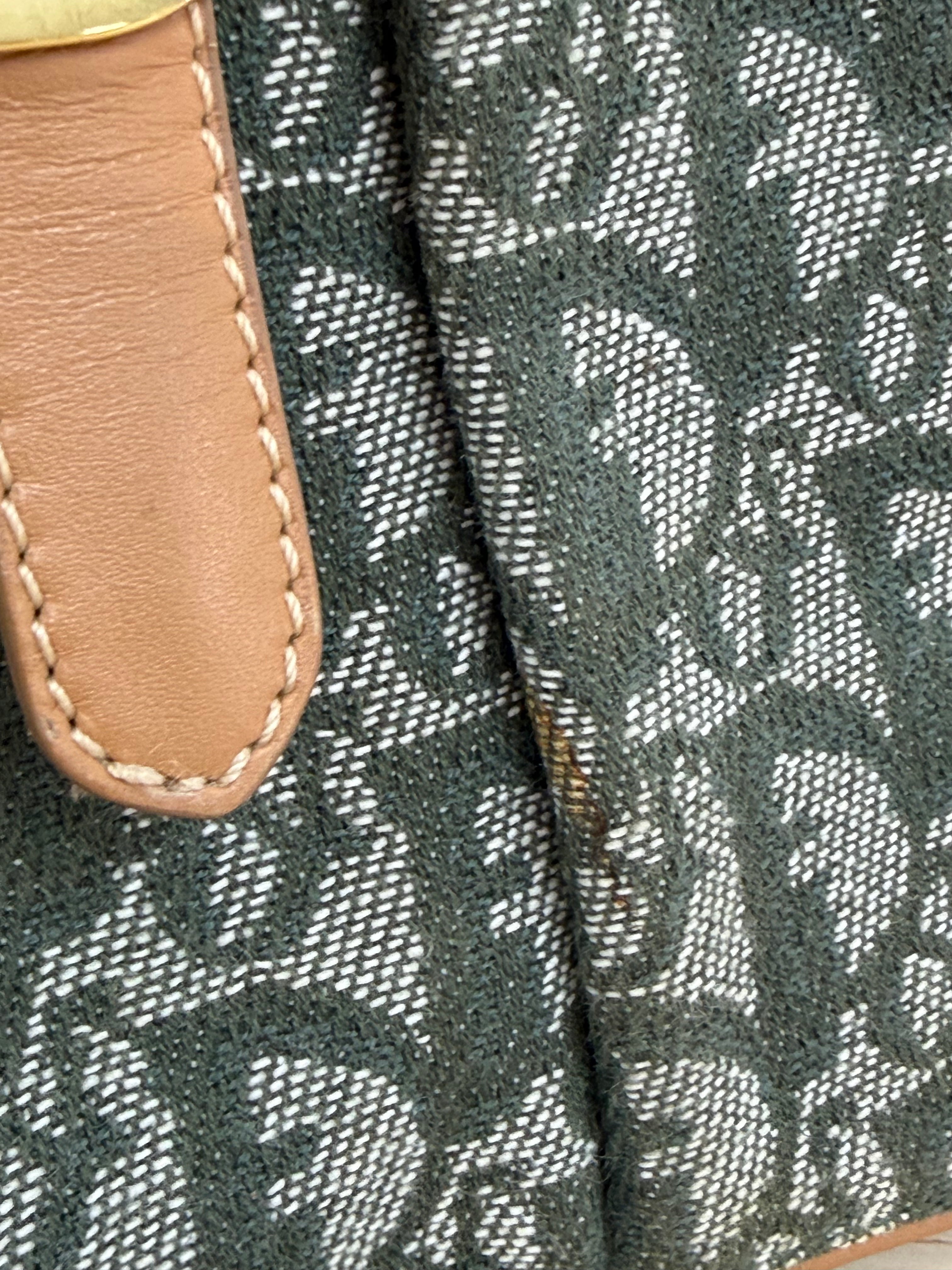 Borsa Vintage Christian Dior Double Saddle Trotter in Tela Verde