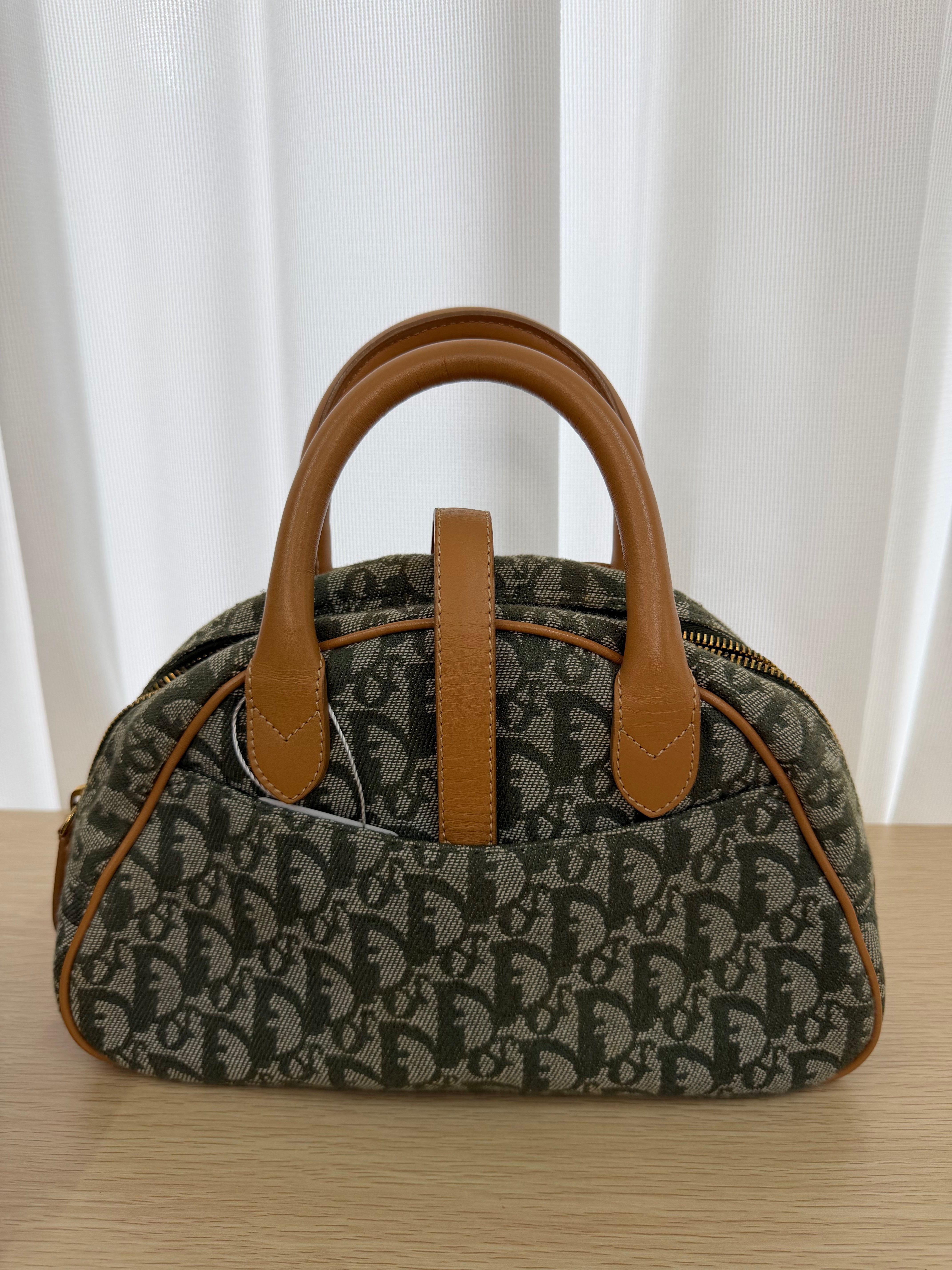 Borsa Vintage Christian Dior Double Saddle Trotter in Tela Verde