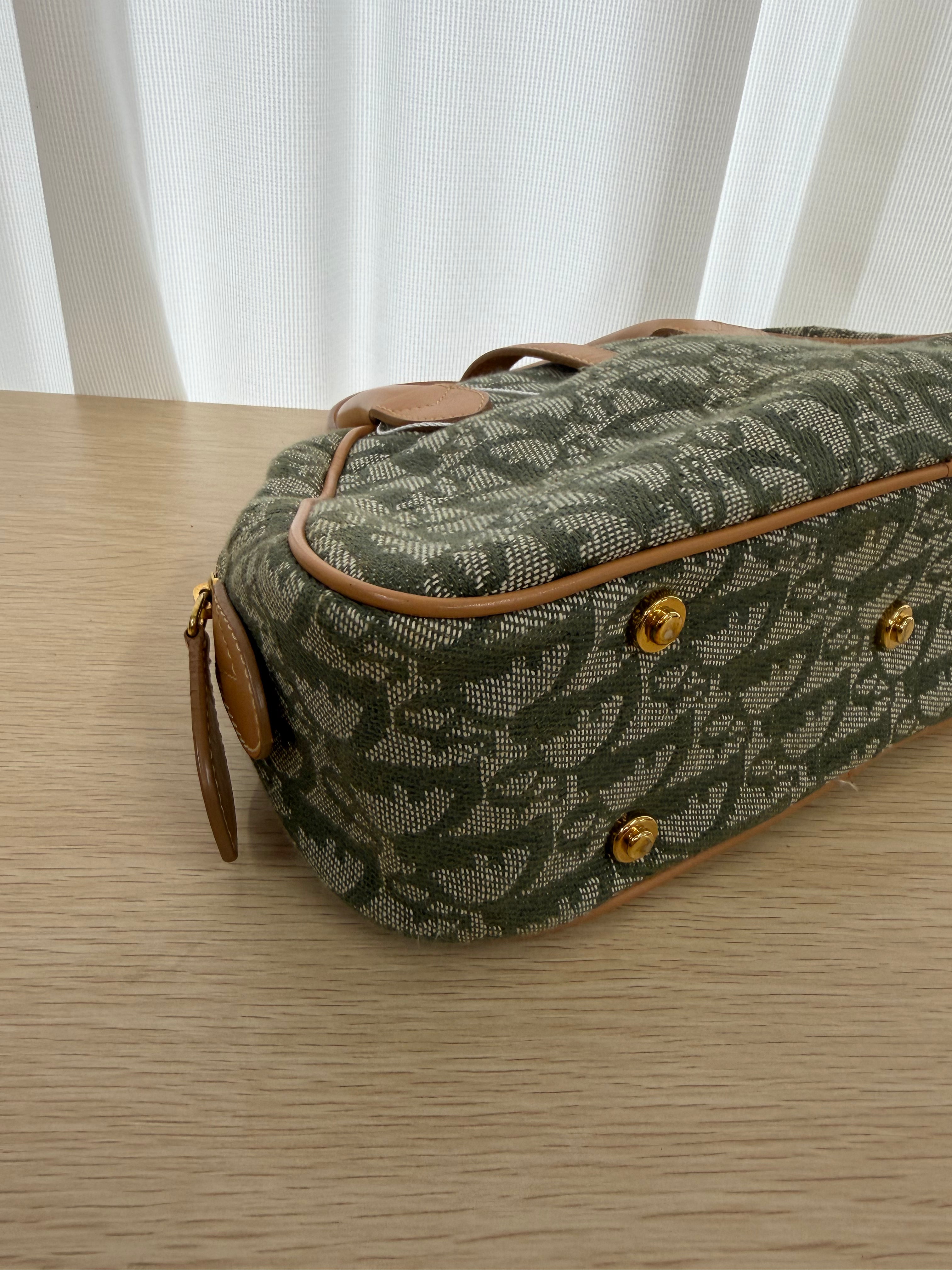 Borsa Vintage Christian Dior Double Saddle Trotter in Tela Verde