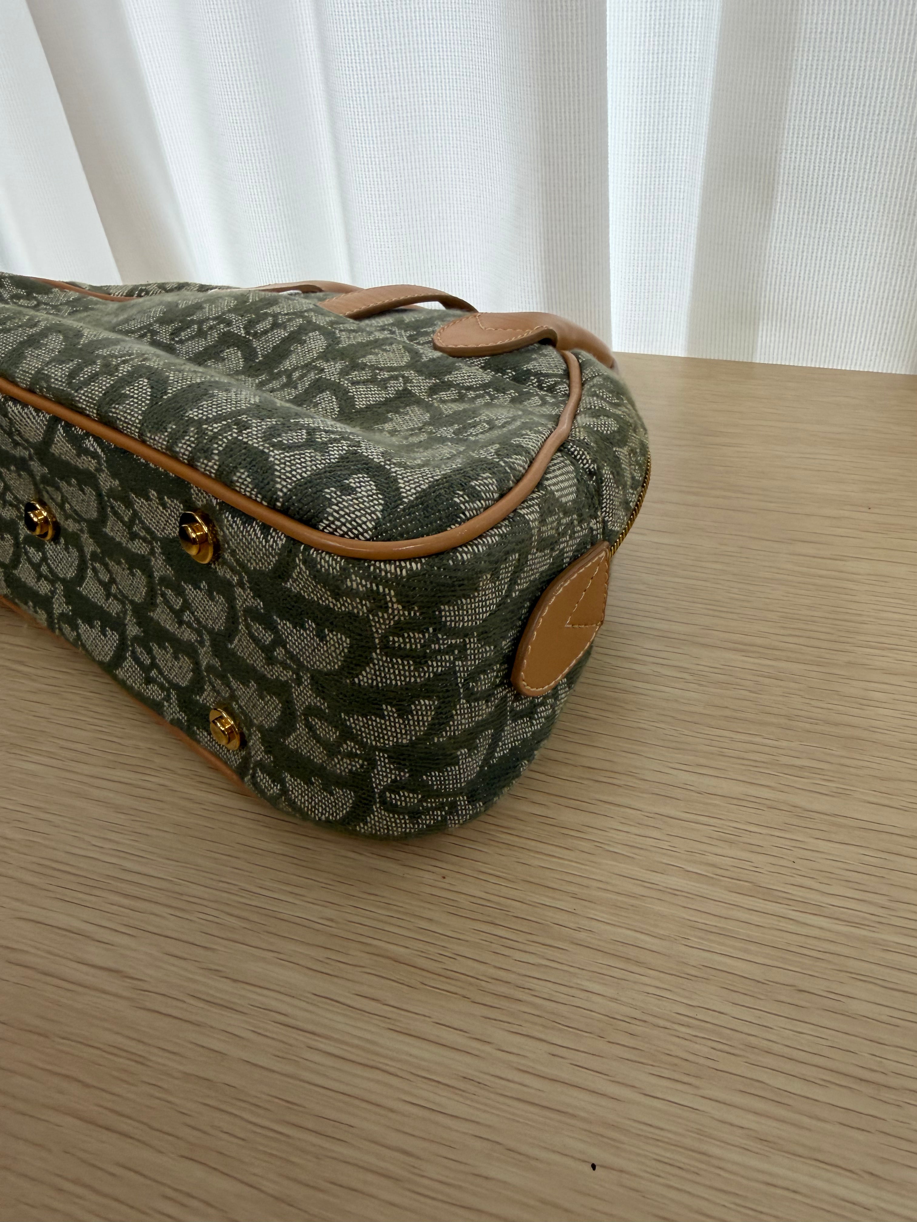 Borsa Vintage Christian Dior Double Saddle Trotter in Tela Verde
