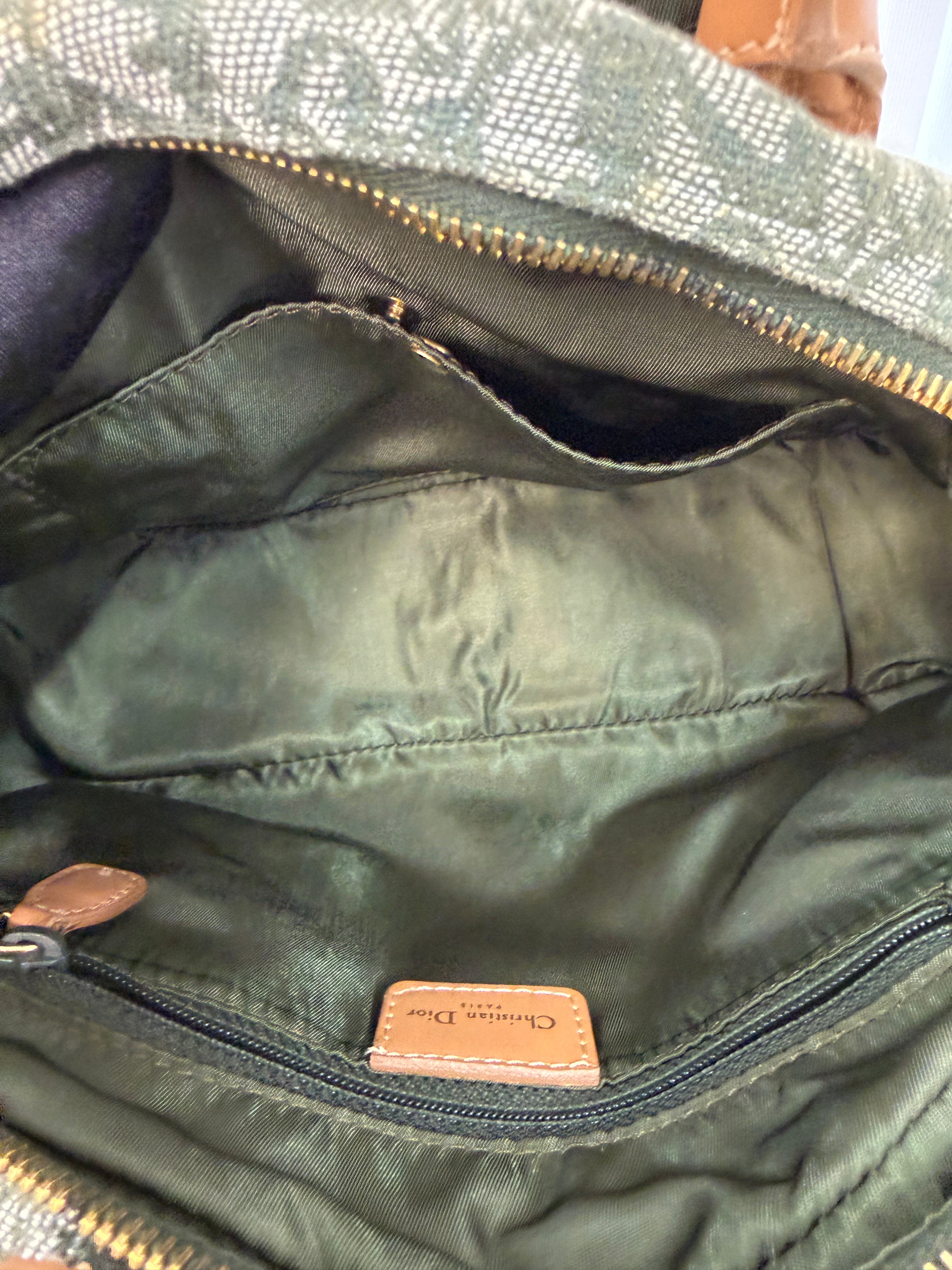 Borsa Vintage Christian Dior Double Saddle Trotter in Tela Verde