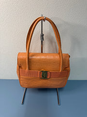 Borsa a Mano Salvatore Ferragamo in Pelle Arancione con Stampa Coccodrillo