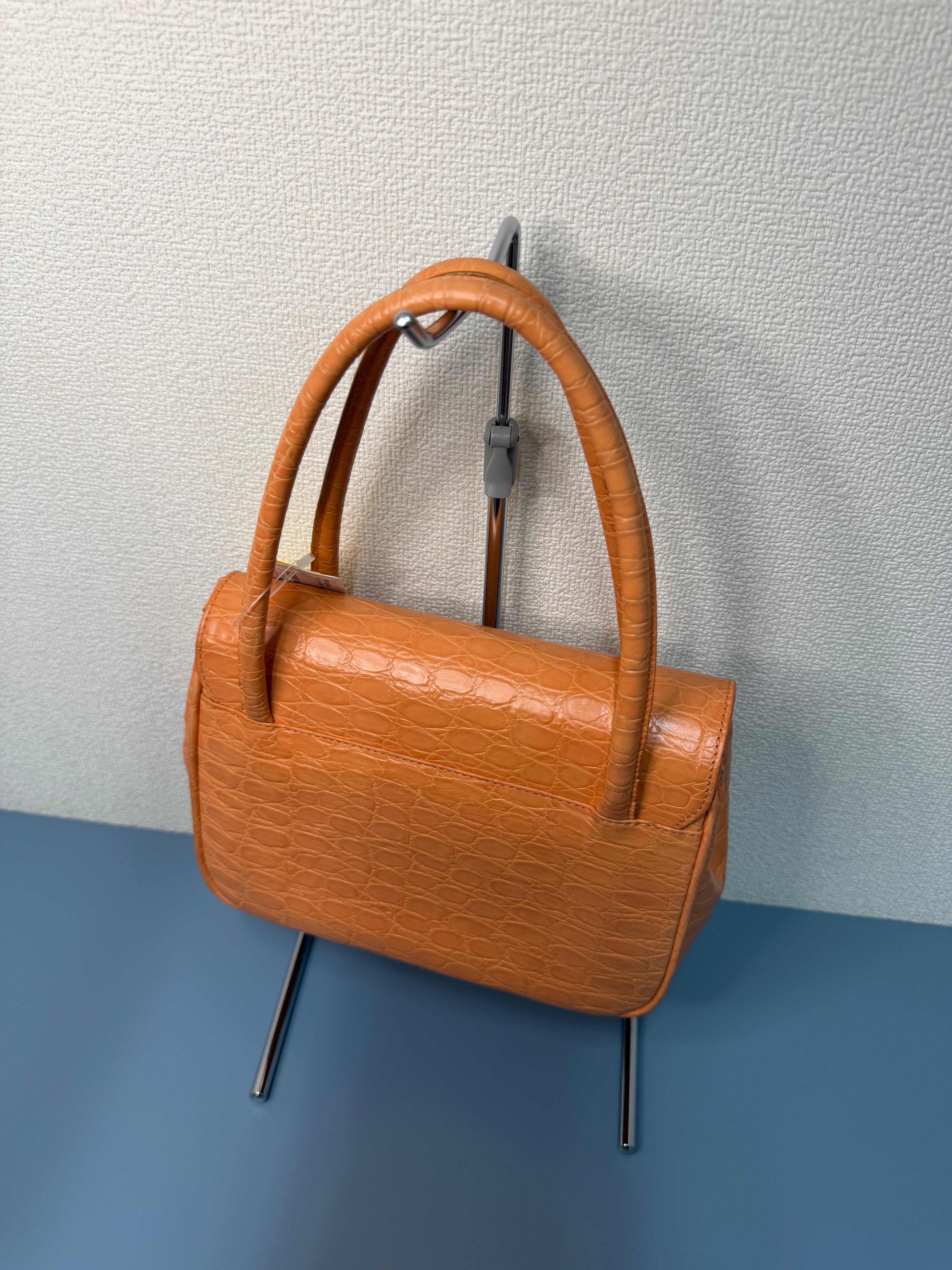 Borsa a Mano Salvatore Ferragamo in Pelle Arancione con Stampa Coccodrillo
