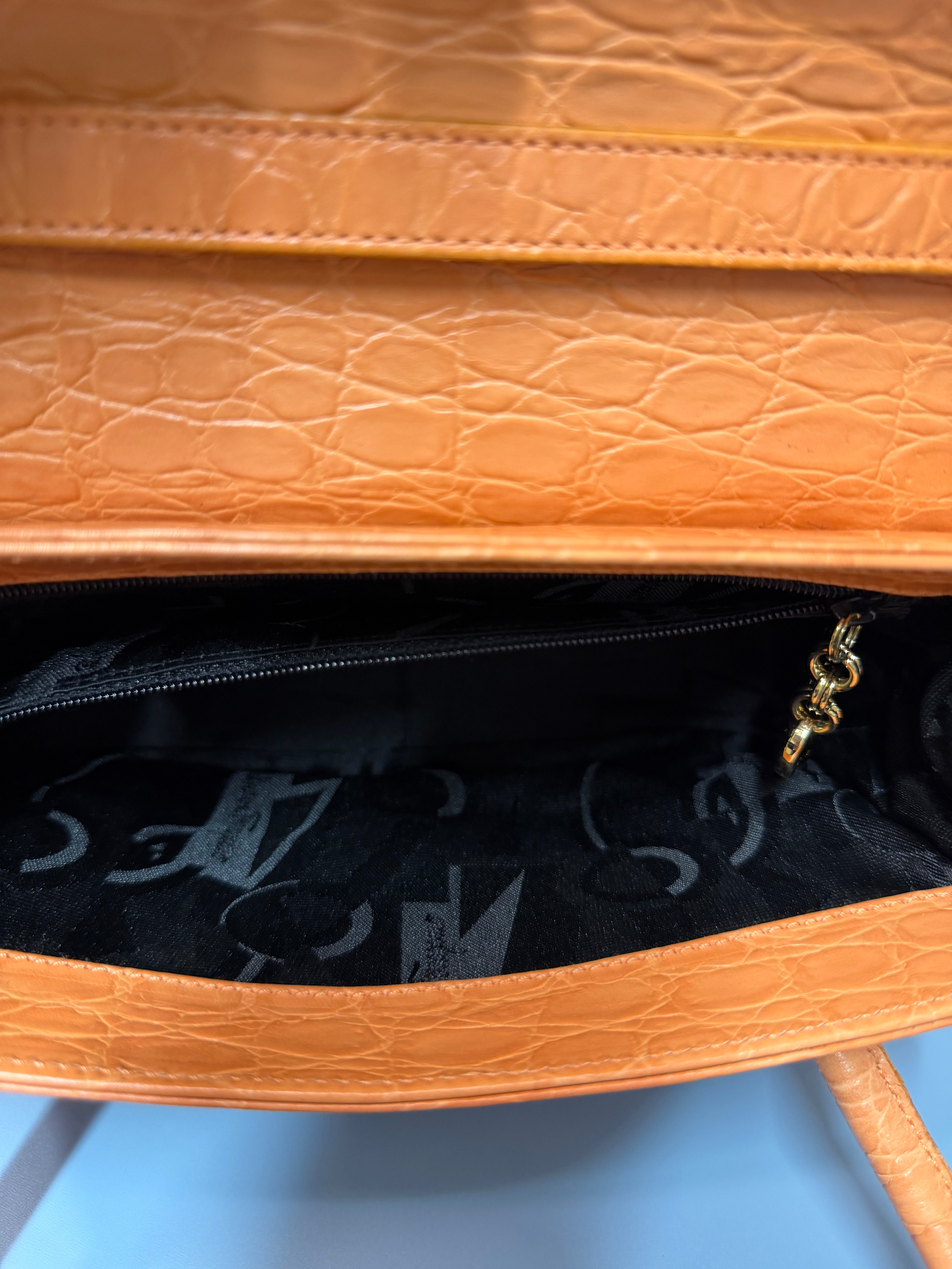 Borsa a Mano Salvatore Ferragamo in Pelle Arancione con Stampa Coccodrillo