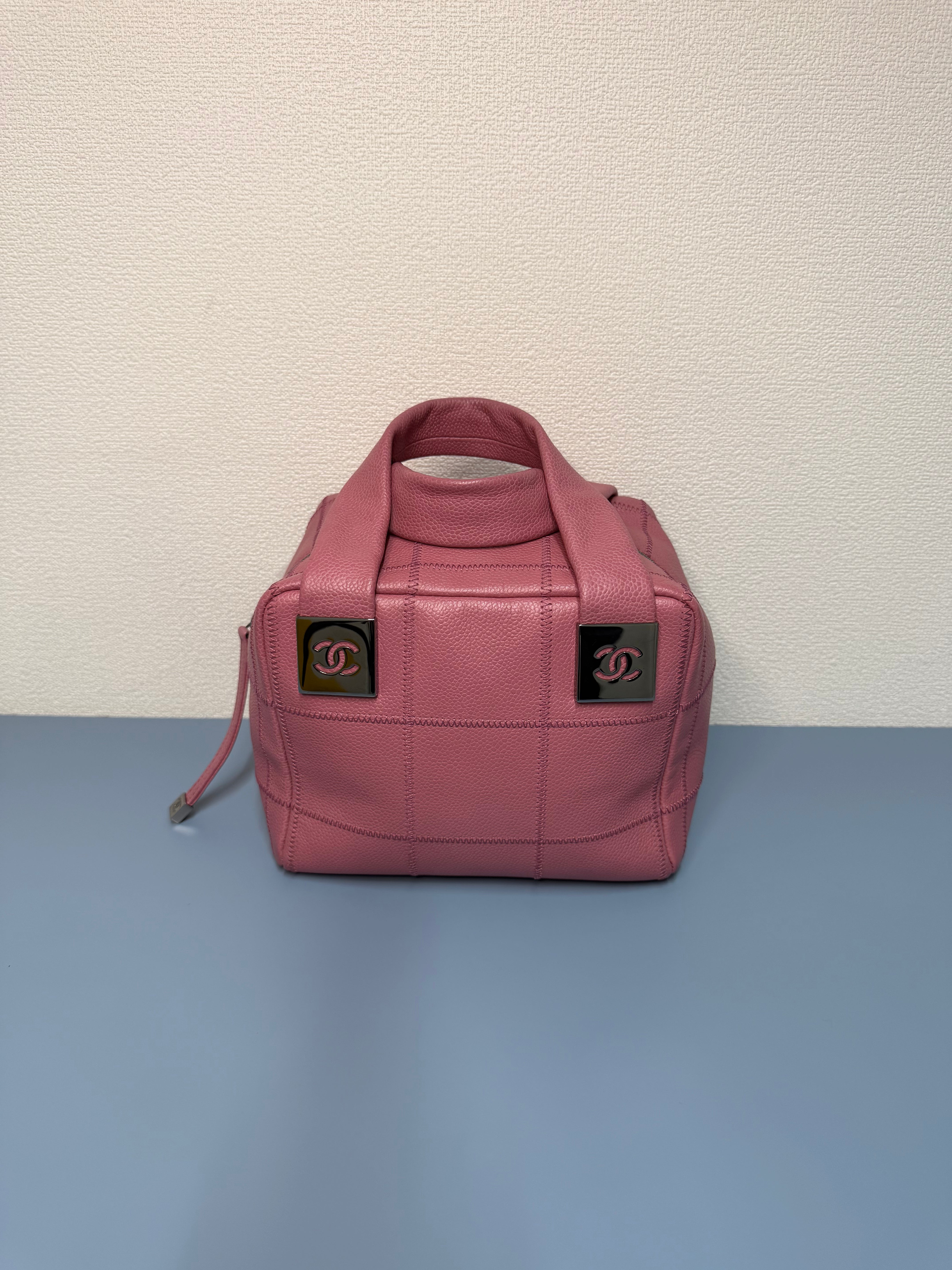 Borsa Mini Boston Chanel Choco Bar in Pelle Rosa