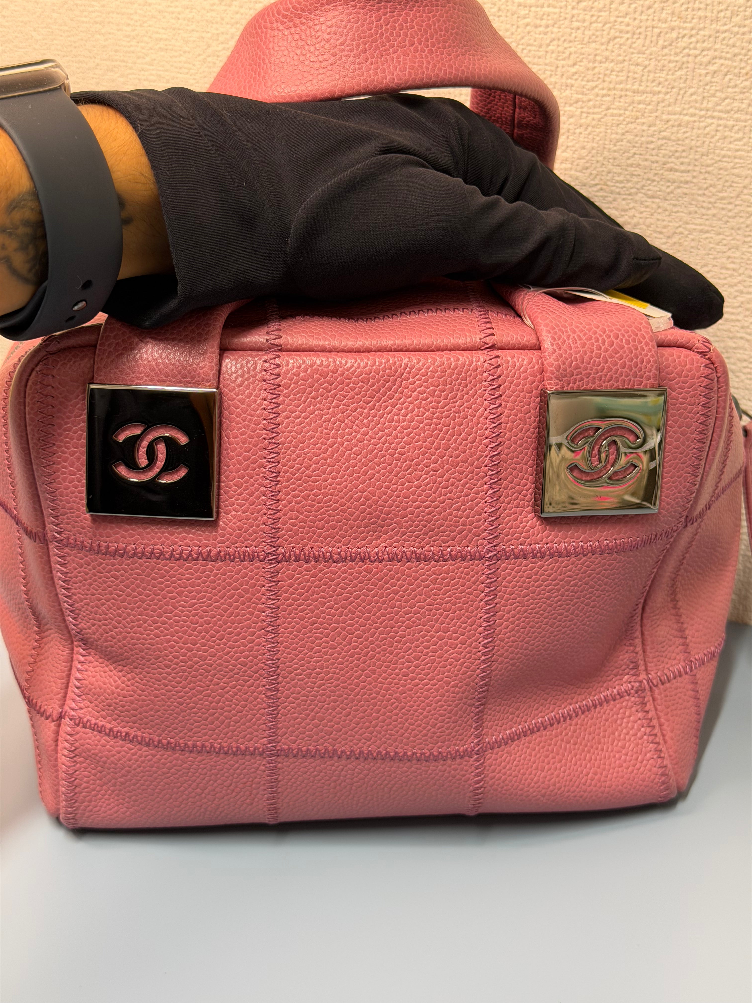 Borsa Mini Boston Chanel Choco Bar in Pelle Rosa