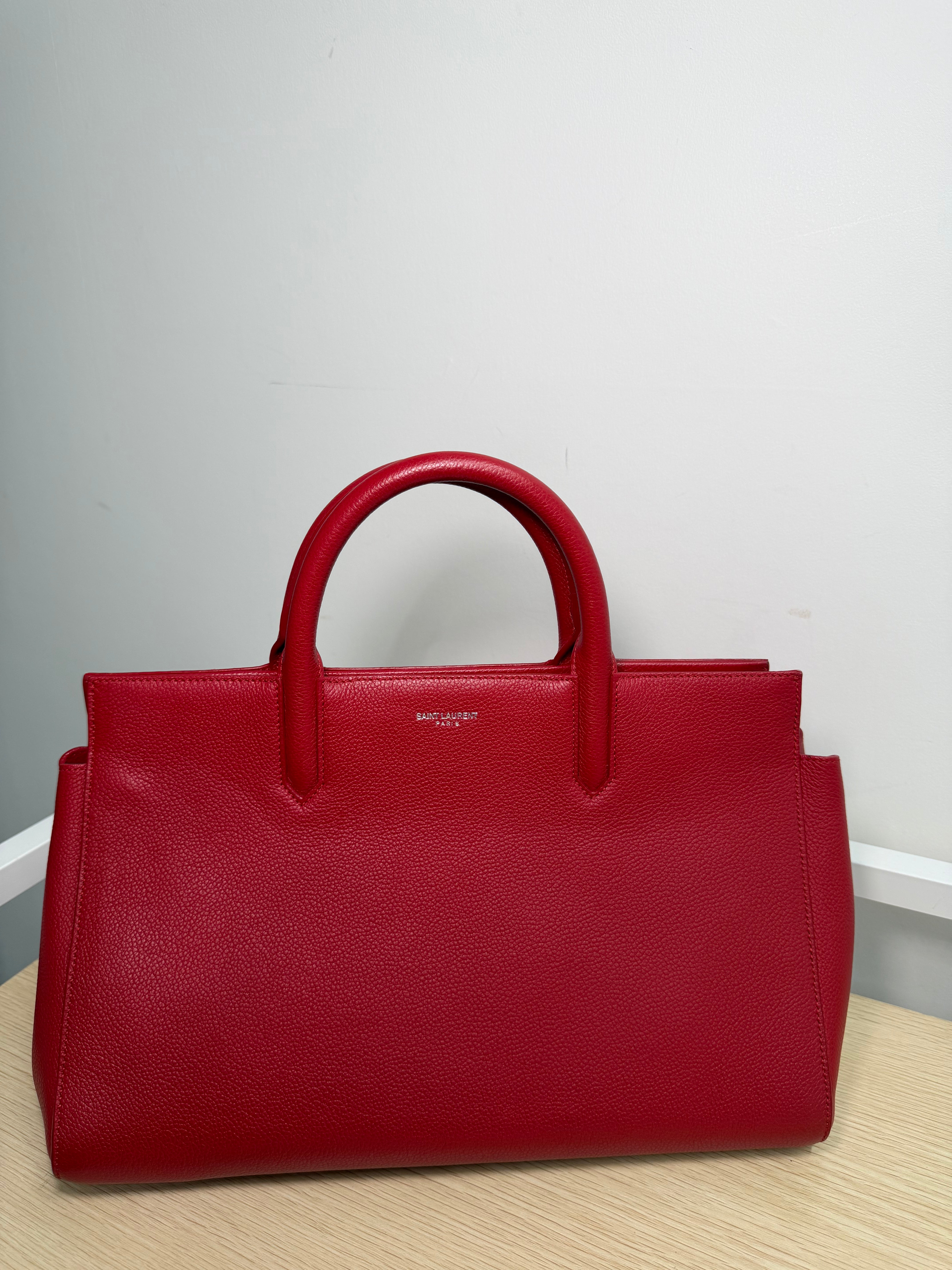 Borsa Saint Laurent Cabas Rive Gauche in Pelle Martellata Rossa
