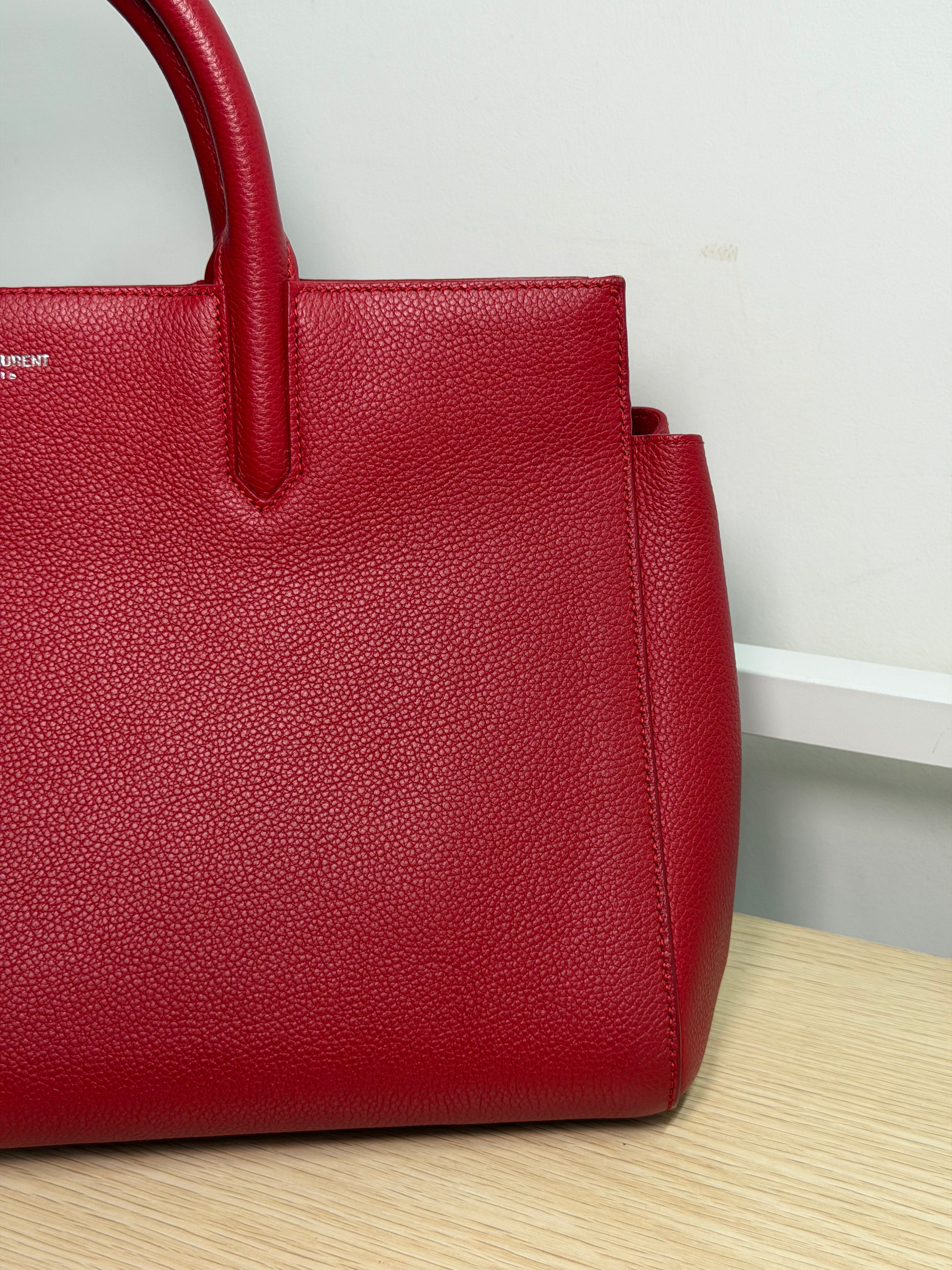 Borsa Saint Laurent Cabas Rive Gauche in Pelle Martellata Rossa