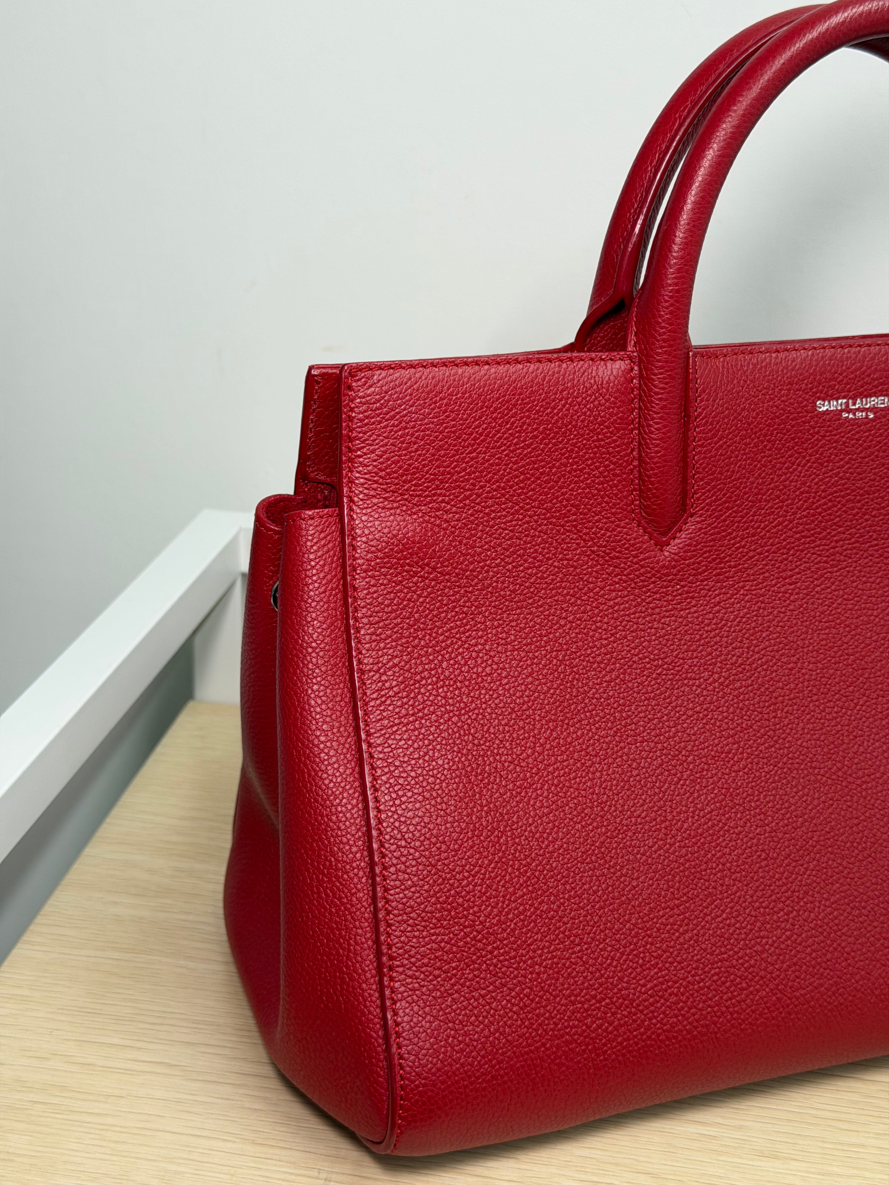 Borsa Saint Laurent Cabas Rive Gauche in Pelle Martellata Rossa