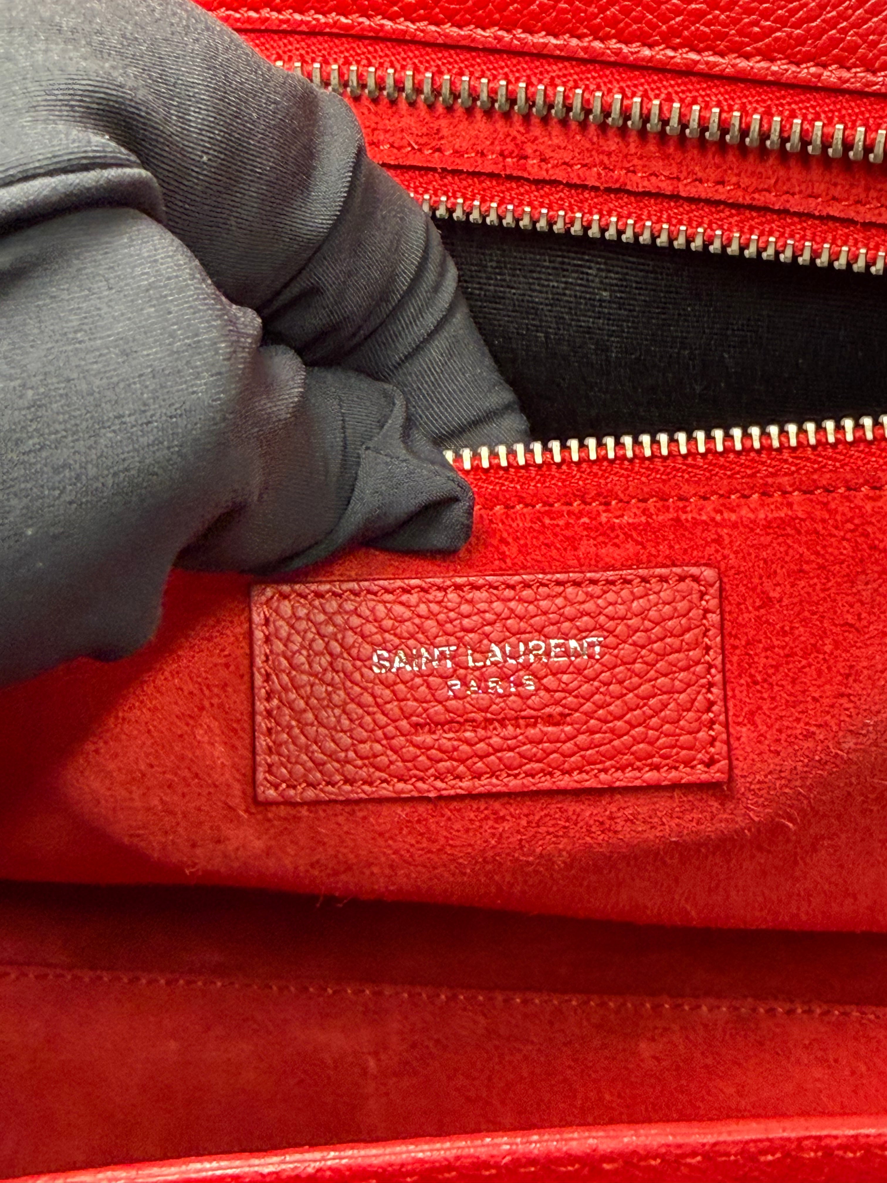 Borsa Saint Laurent Cabas Rive Gauche in Pelle Martellata Rossa