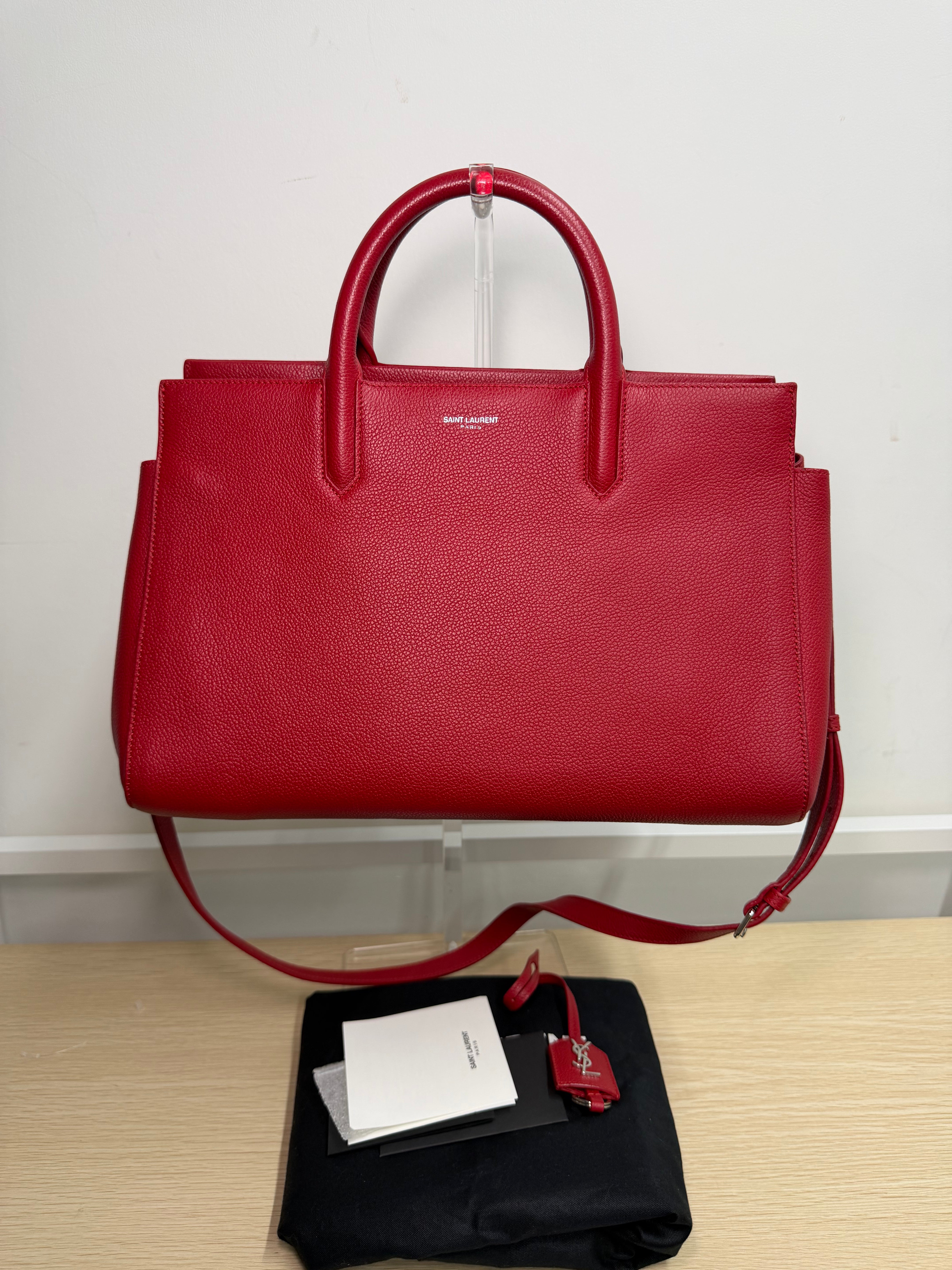 Borsa Saint Laurent Cabas Rive Gauche in Pelle Martellata Rossa