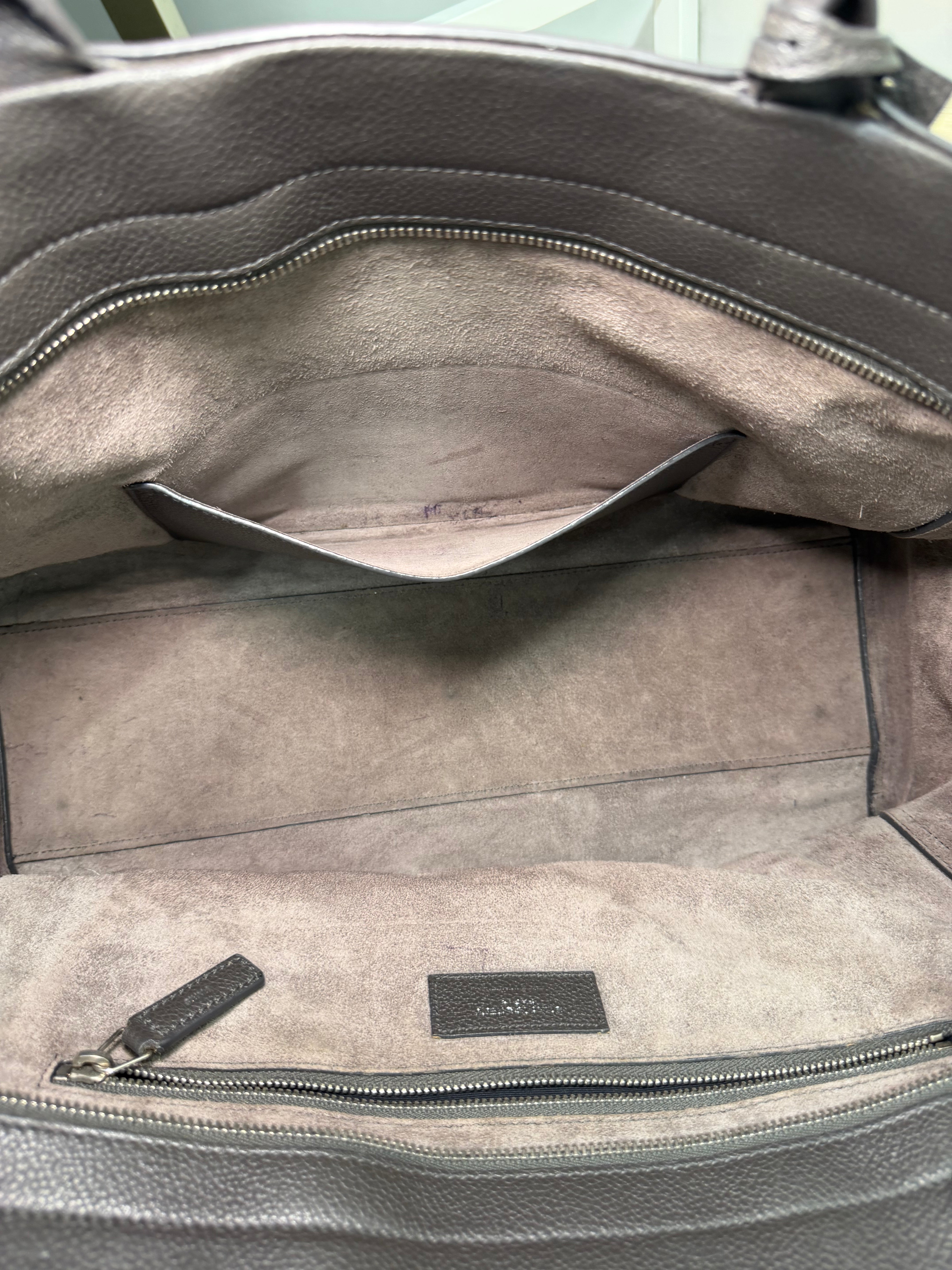Borsa Tote Saint Laurent Cabas Rive Gauche in Pelle Martellata Grigia
