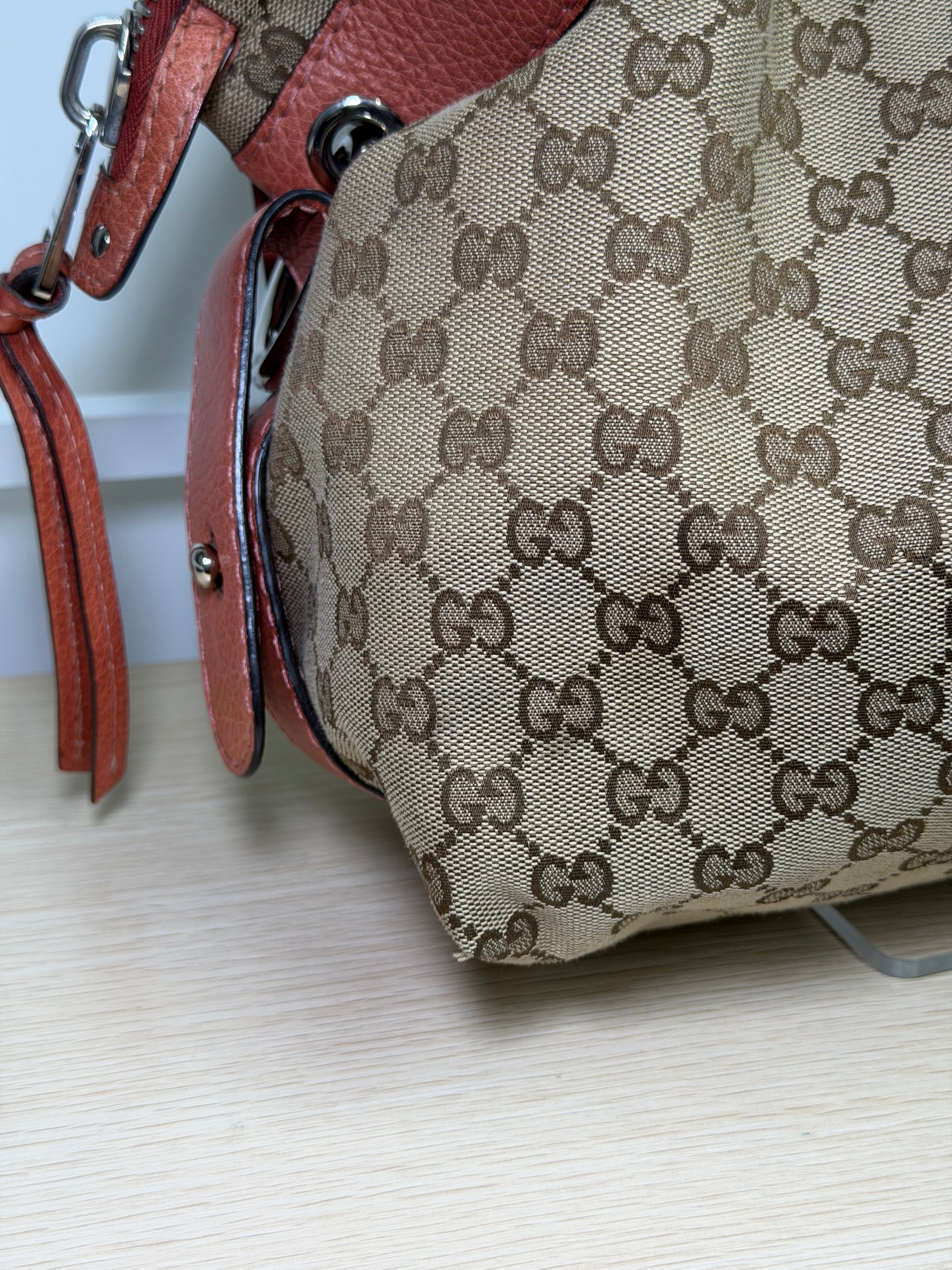 Borsa a Spalla Gucci Bamboo Bar in Tela GG con Manici in Pelle Intrecciata