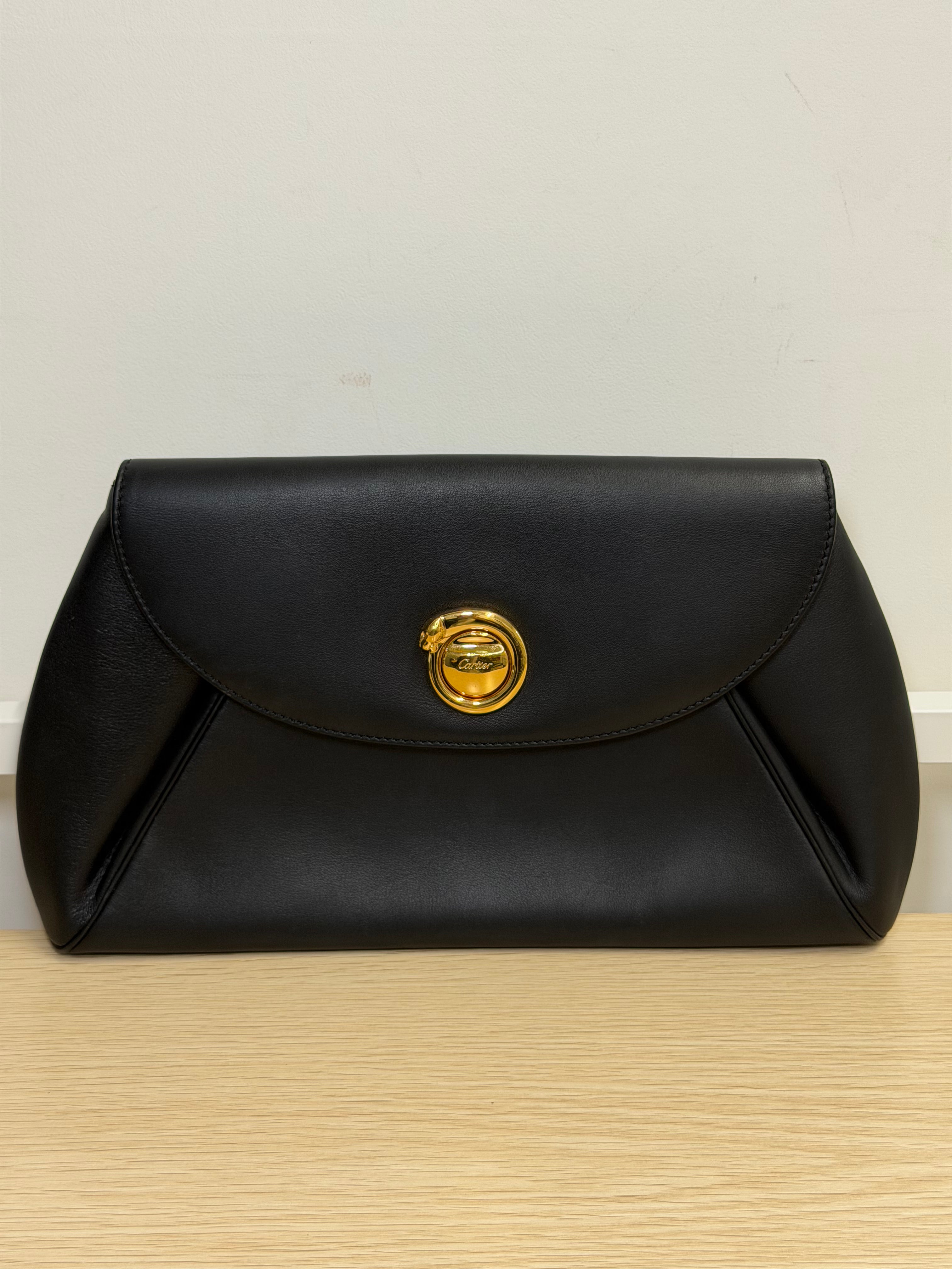 Pochette Vintage in Pelle Nera di Cartier