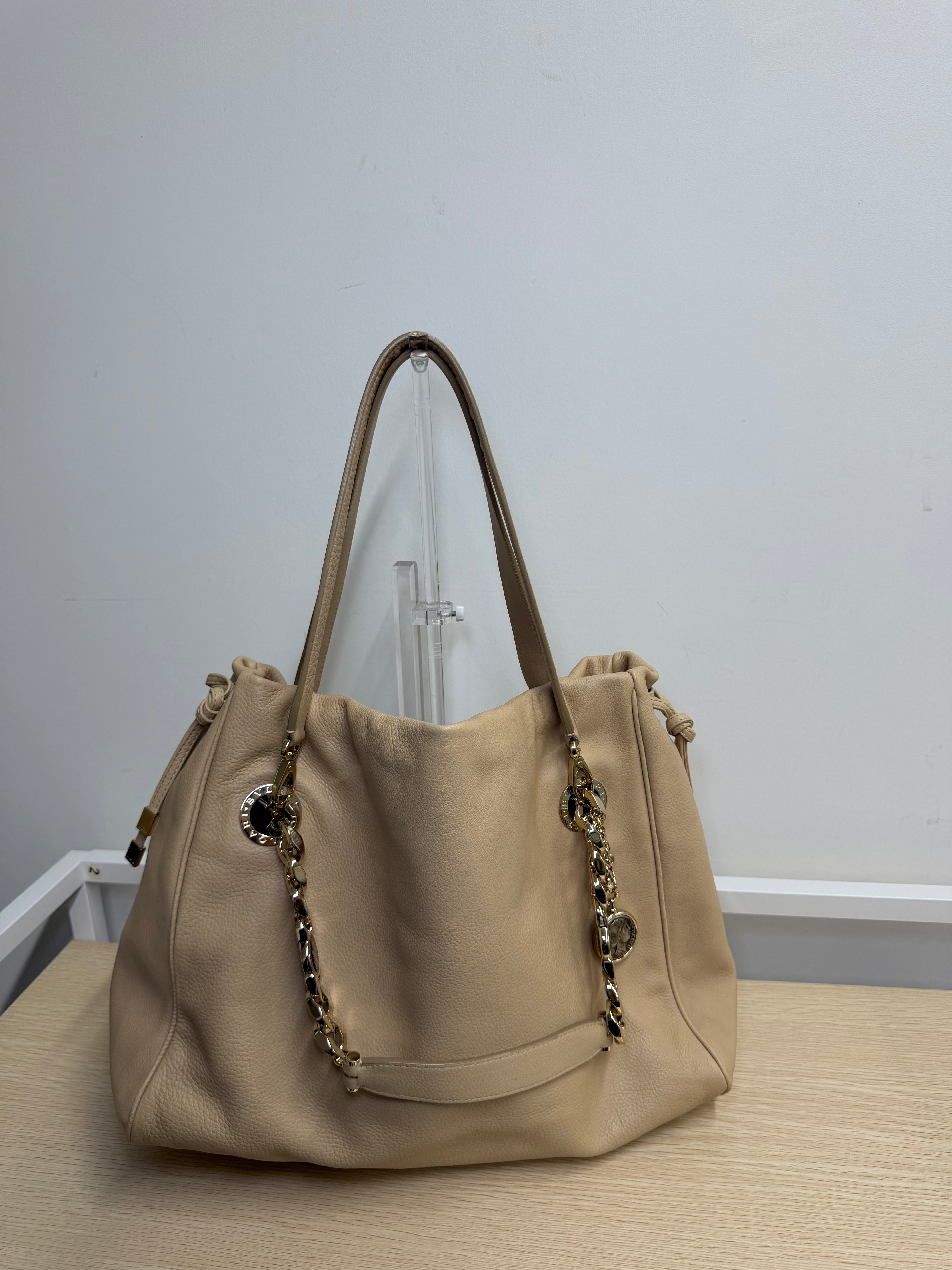 Borsa Tote Bulgari Monete in Pelle Beige