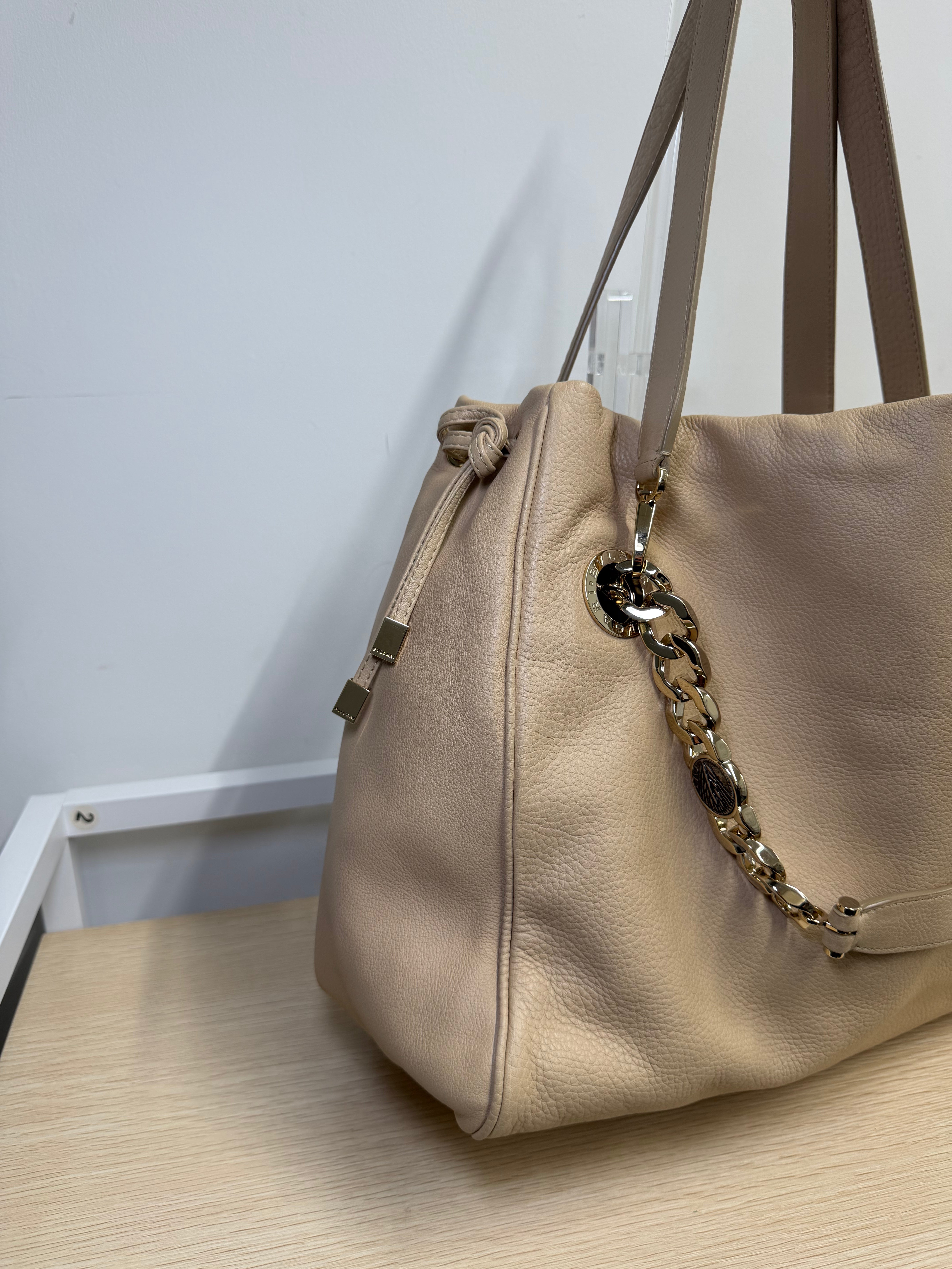 Borsa Tote Bulgari Monete in Pelle Beige