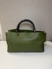 Borsa Tote Gucci Bamboo Shopper in Pelle Verde