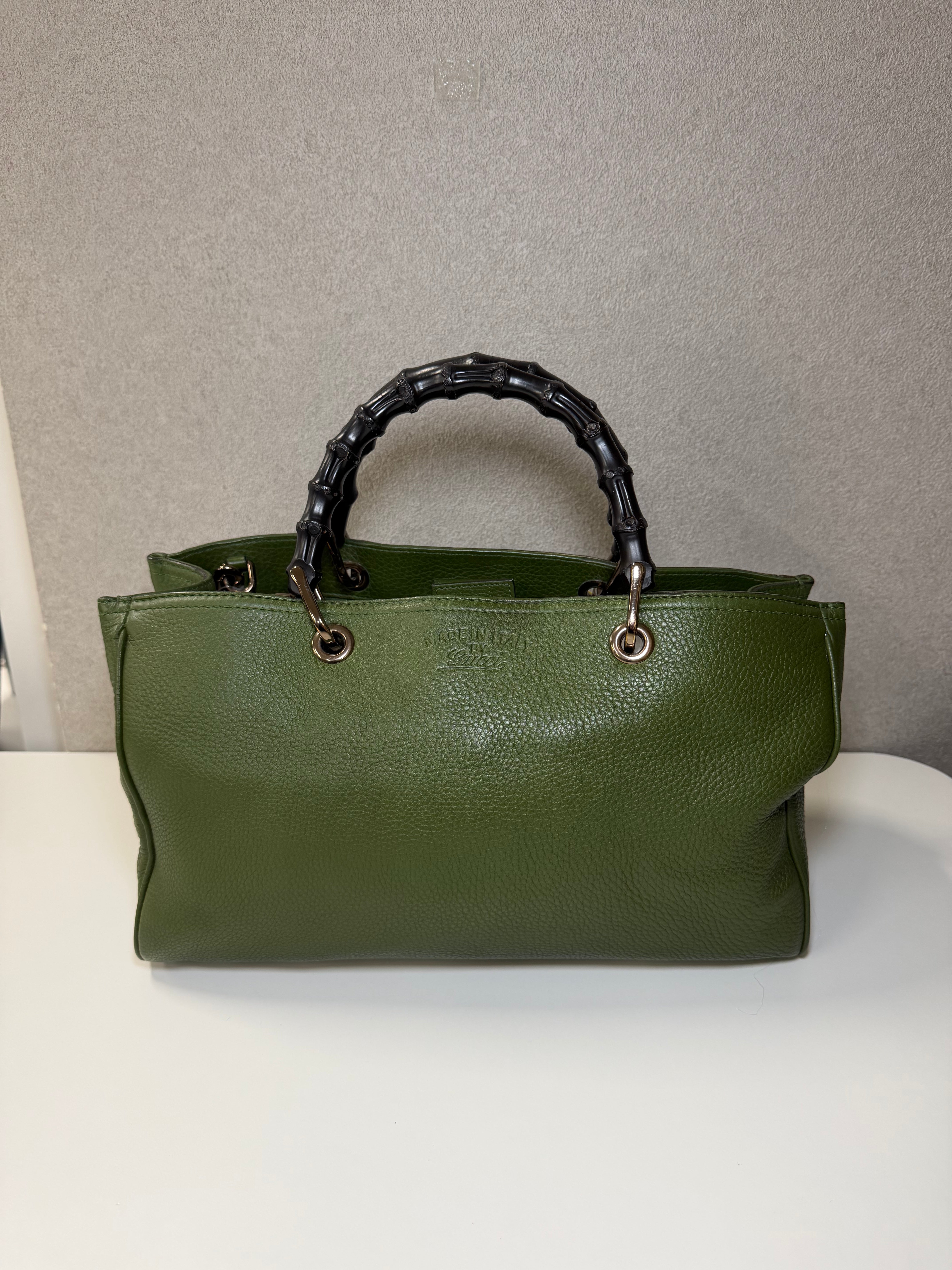 Borsa Tote Gucci Bamboo Shopper in Pelle Verde