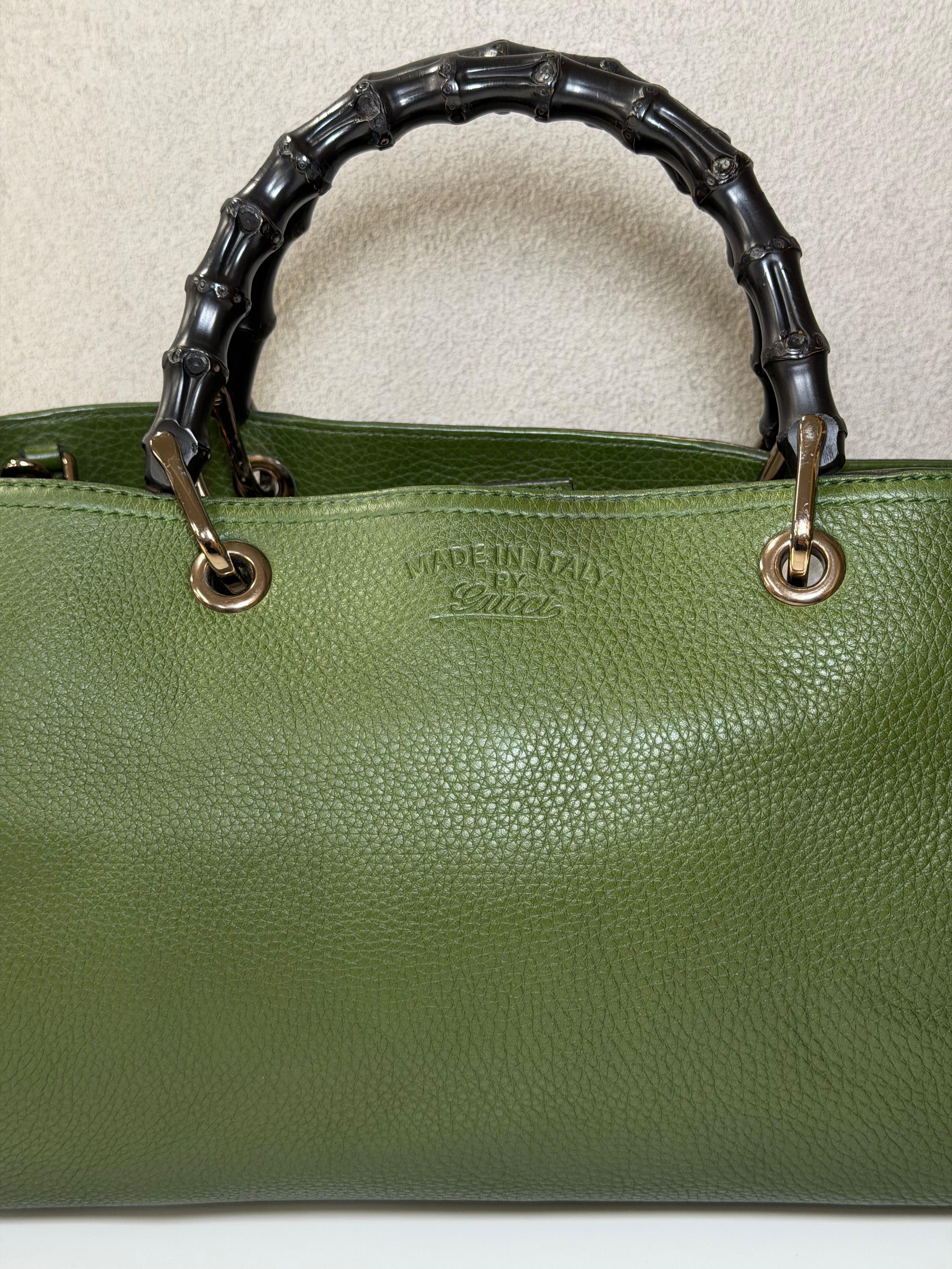 Borsa Tote Gucci Bamboo Shopper in Pelle Verde