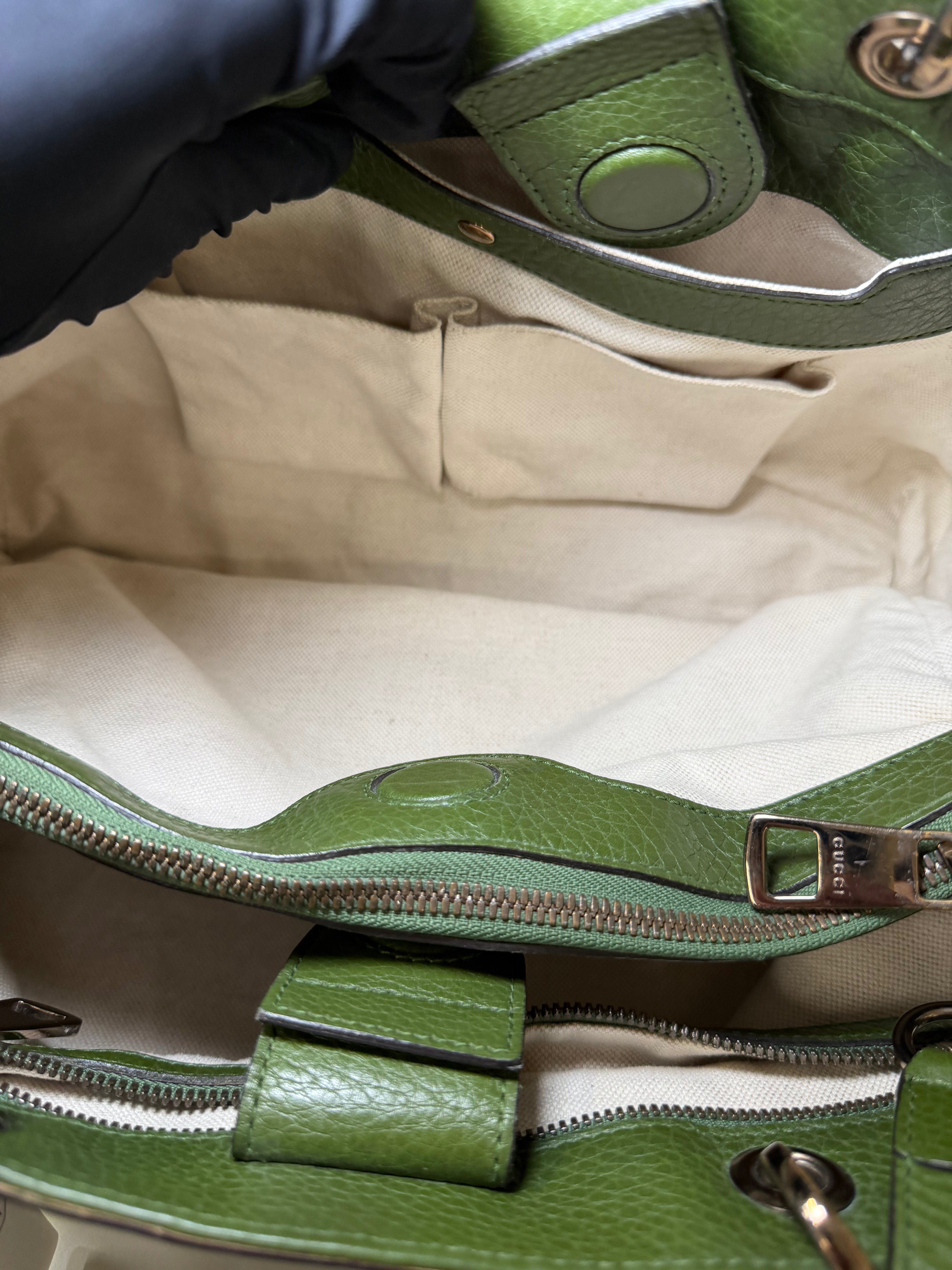 Borsa Tote Gucci Bamboo Shopper in Pelle Verde