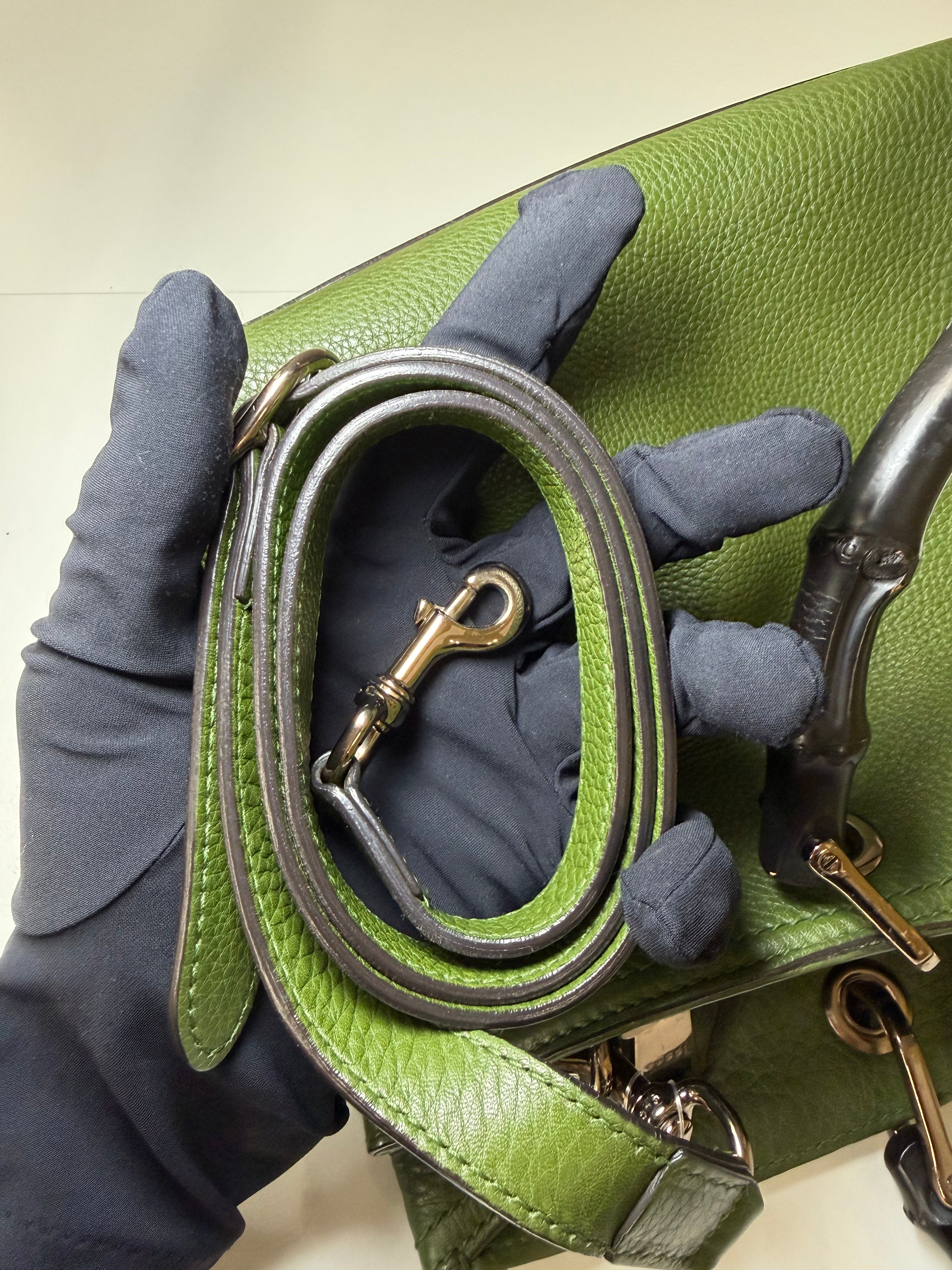 Borsa Tote Gucci Bamboo Shopper in Pelle Verde