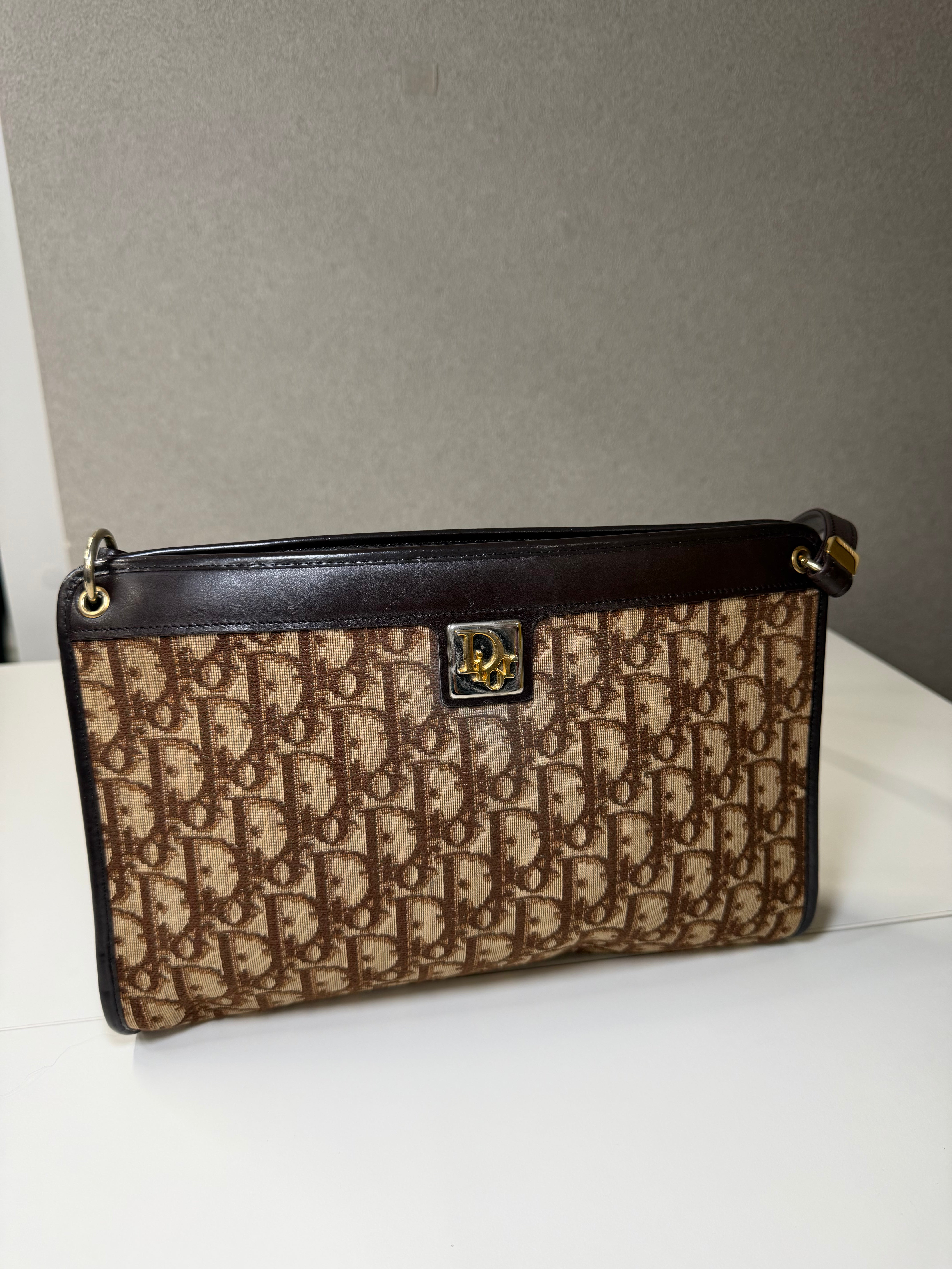 Pochette Vintage Christian Dior con Motivo Trotter con Tracolla in Pelle