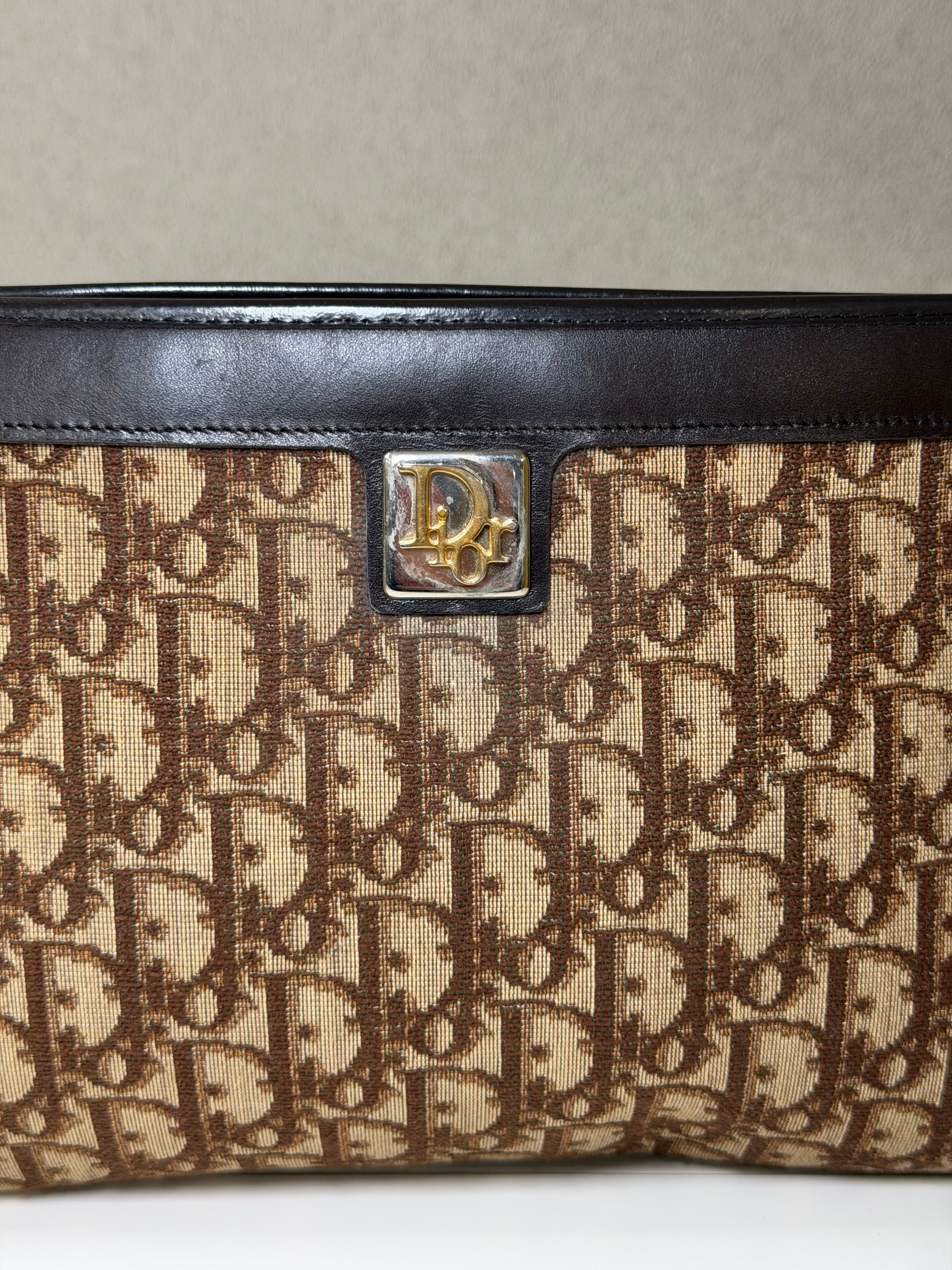 Pochette Vintage Christian Dior con Motivo Trotter con Tracolla in Pelle