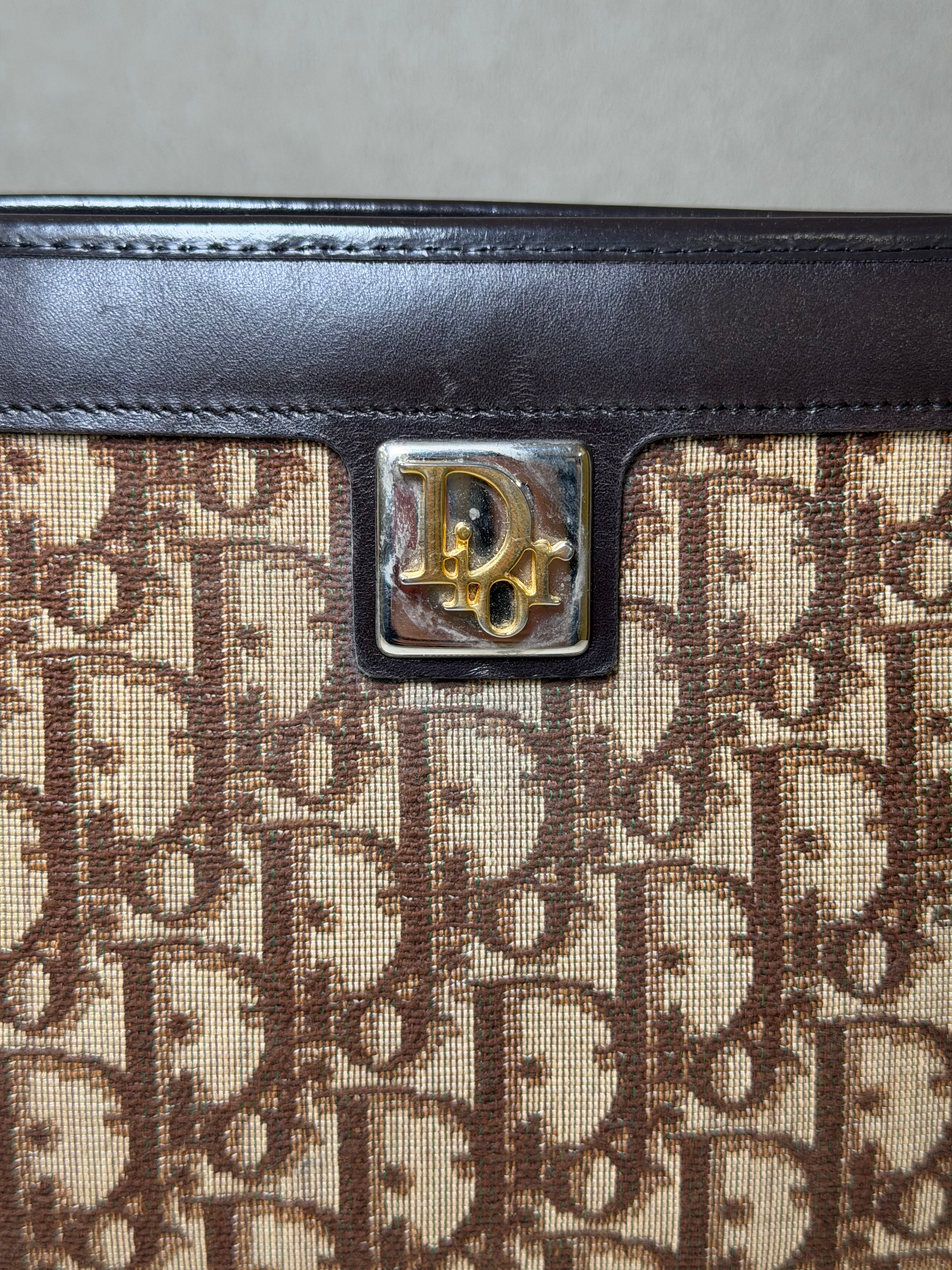 Pochette Vintage Christian Dior con Motivo Trotter con Tracolla in Pelle