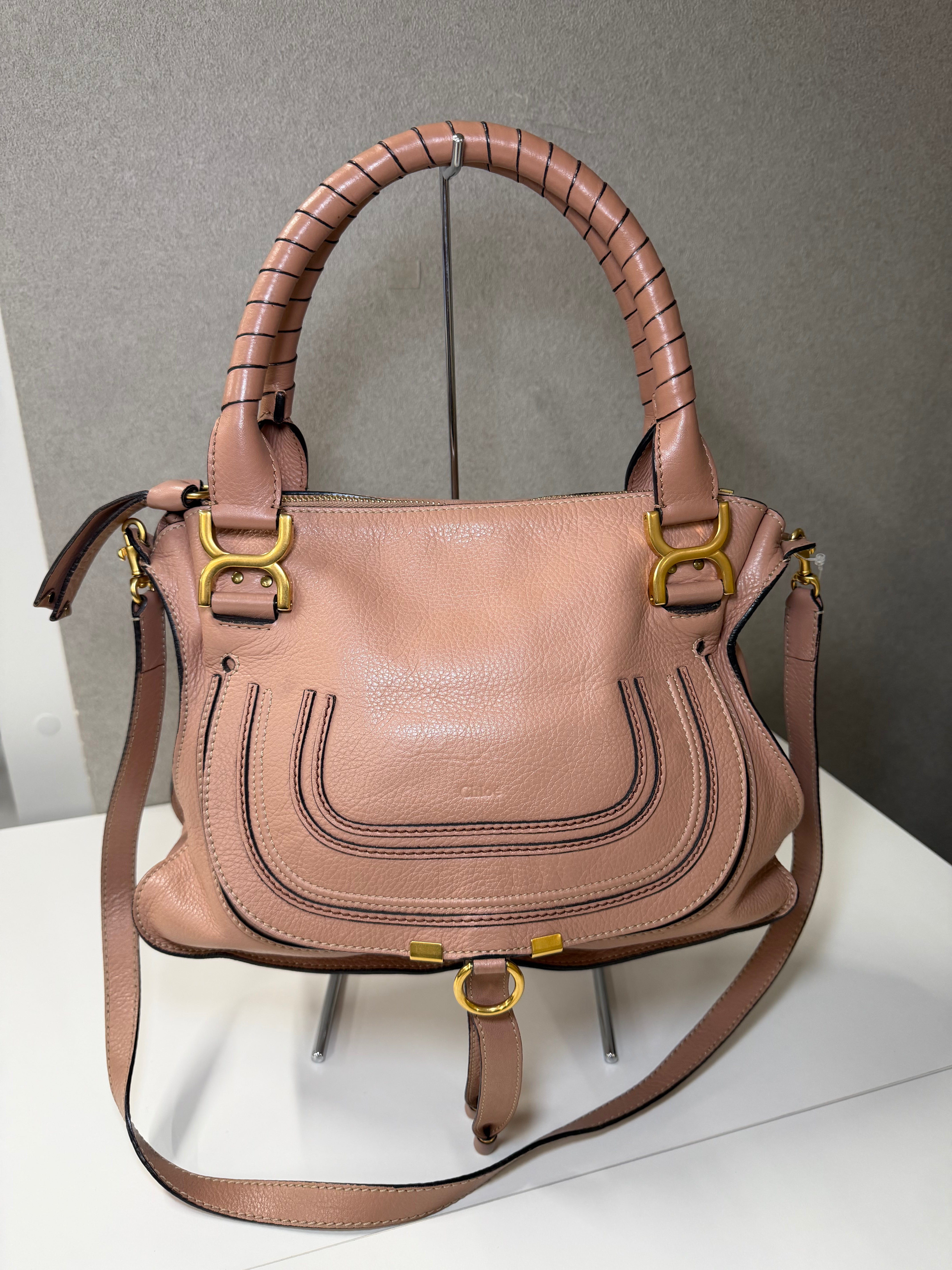 Borsa Chloé Marcie in Pelle Rosa Cipria